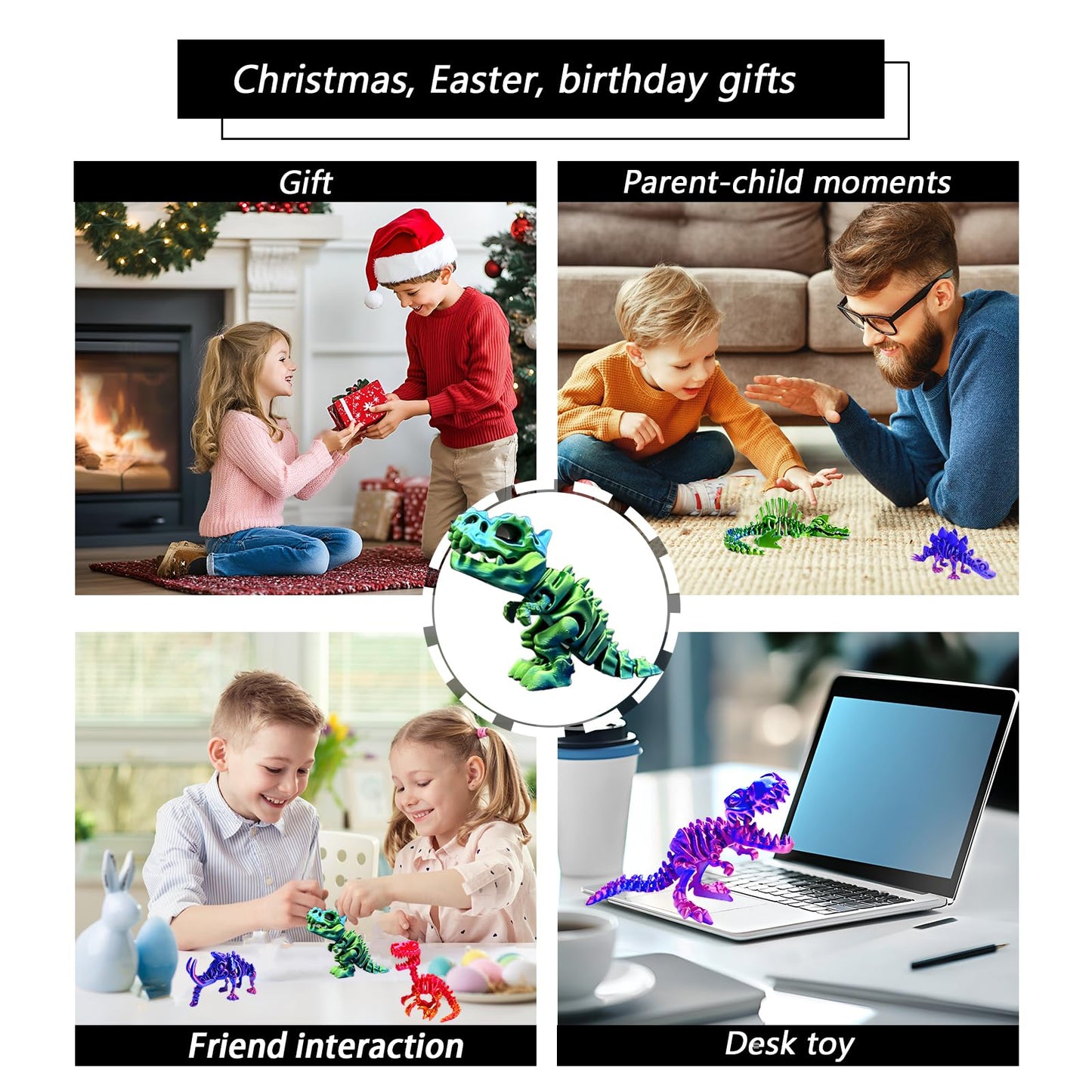TJYZGXQ 6-Pack 3D Printed Dinosaur Skeletons — T-Rex Fidget Toys & Desk Gifts for Kids