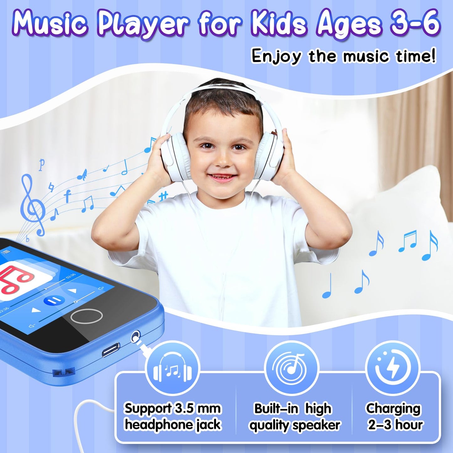 TKECWOB Kids Phone Toy for Ages 3-6 – Dual Camera, Music Player & Learning Games (Blue)