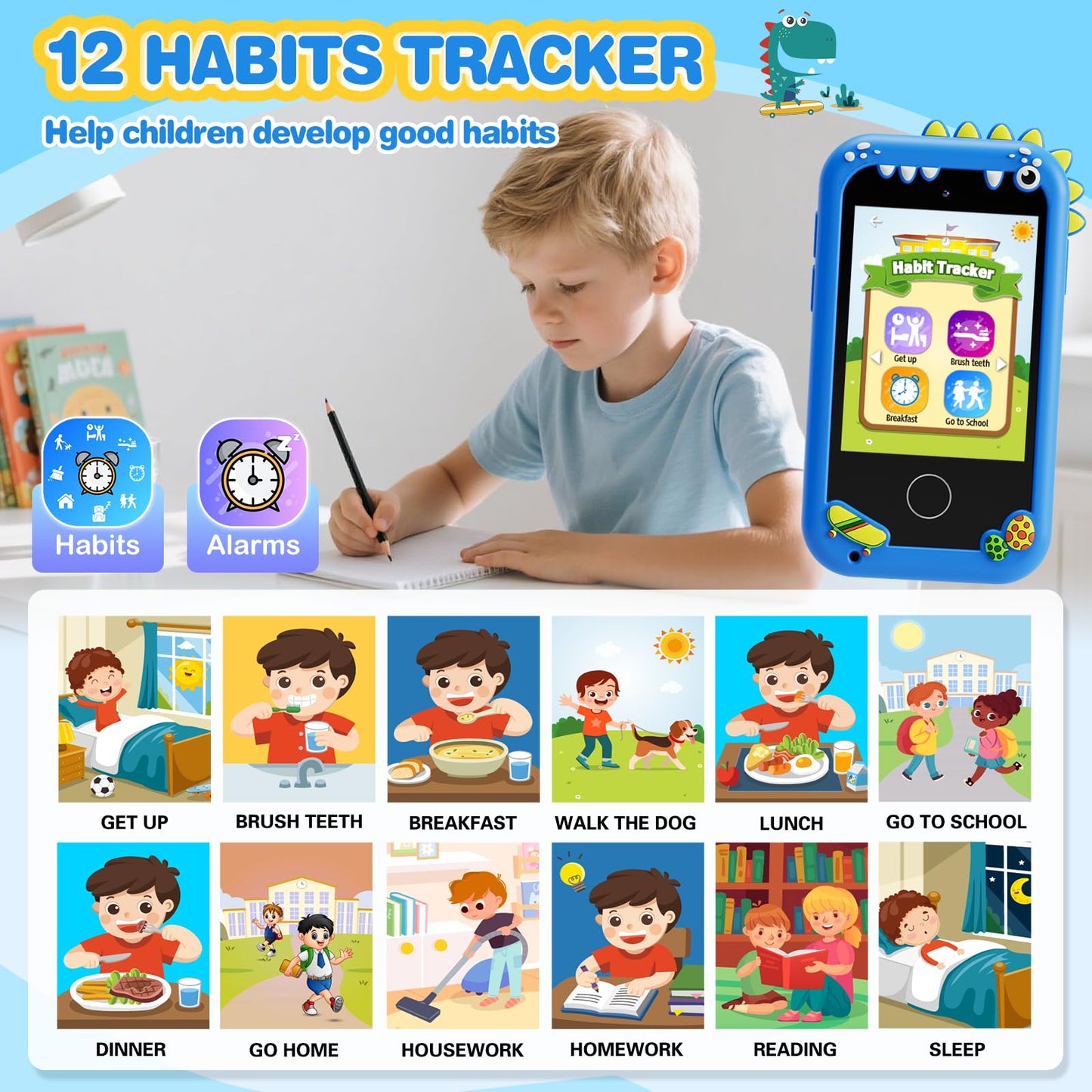 TKECWOB Kids Smart Phone Toys for Boys – Dinosaur Gift, 2.8” Touchscreen, Learning & Games