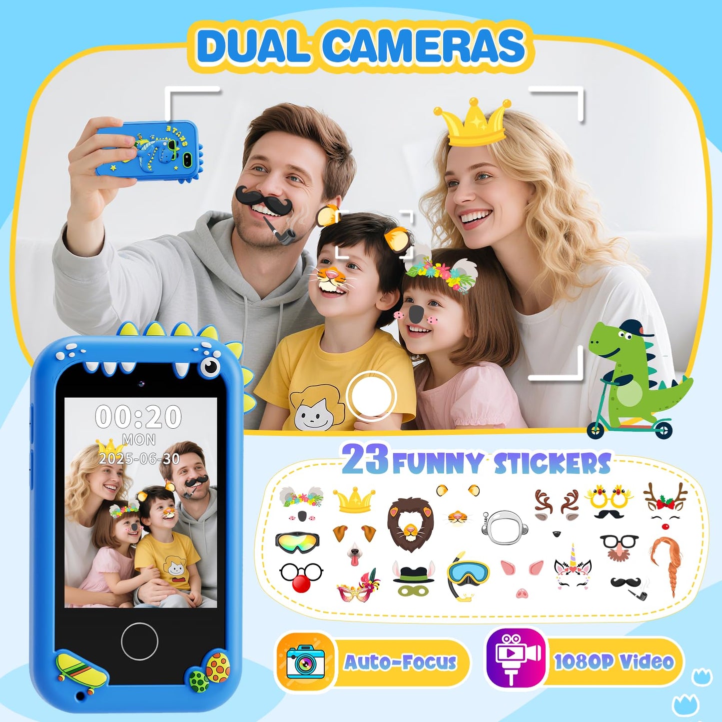 TKECWOB Kids Smart Phone Toys for Boys – Dinosaur Gift, 2.8” Touchscreen, Learning & Games