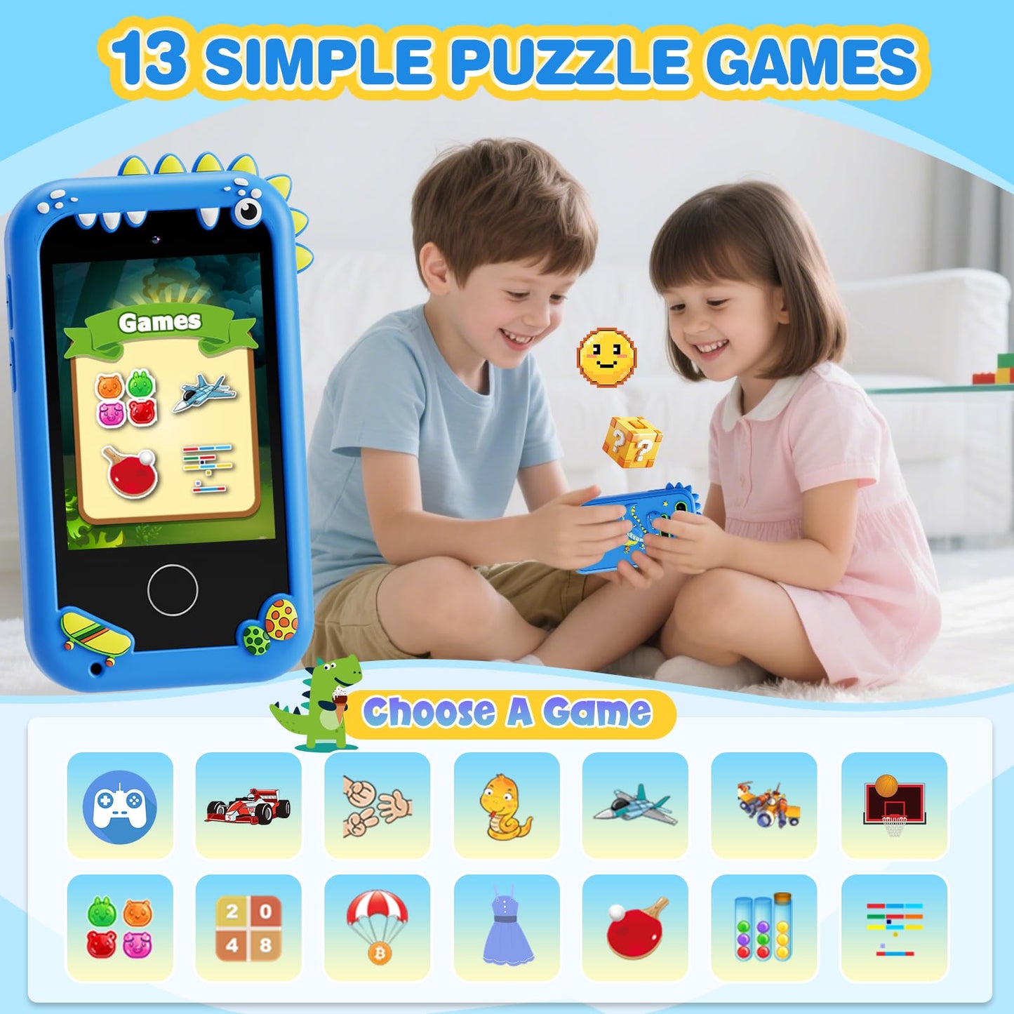 TKECWOB Kids Smart Phone Toys for Boys – Dinosaur Gift, 2.8” Touchscreen, Learning & Games