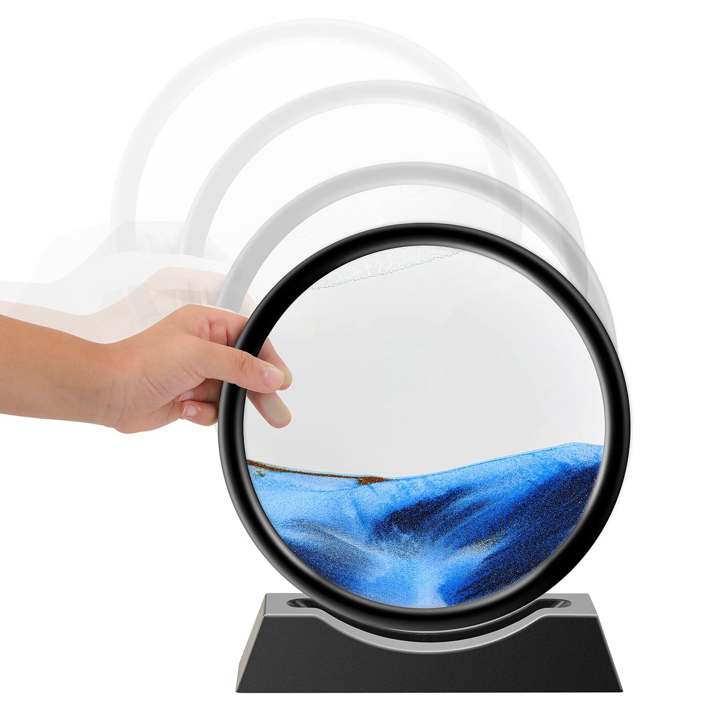 TKTM Liquid Motion Sandscape Blue 7in — Round Glass Sand Art for Desk