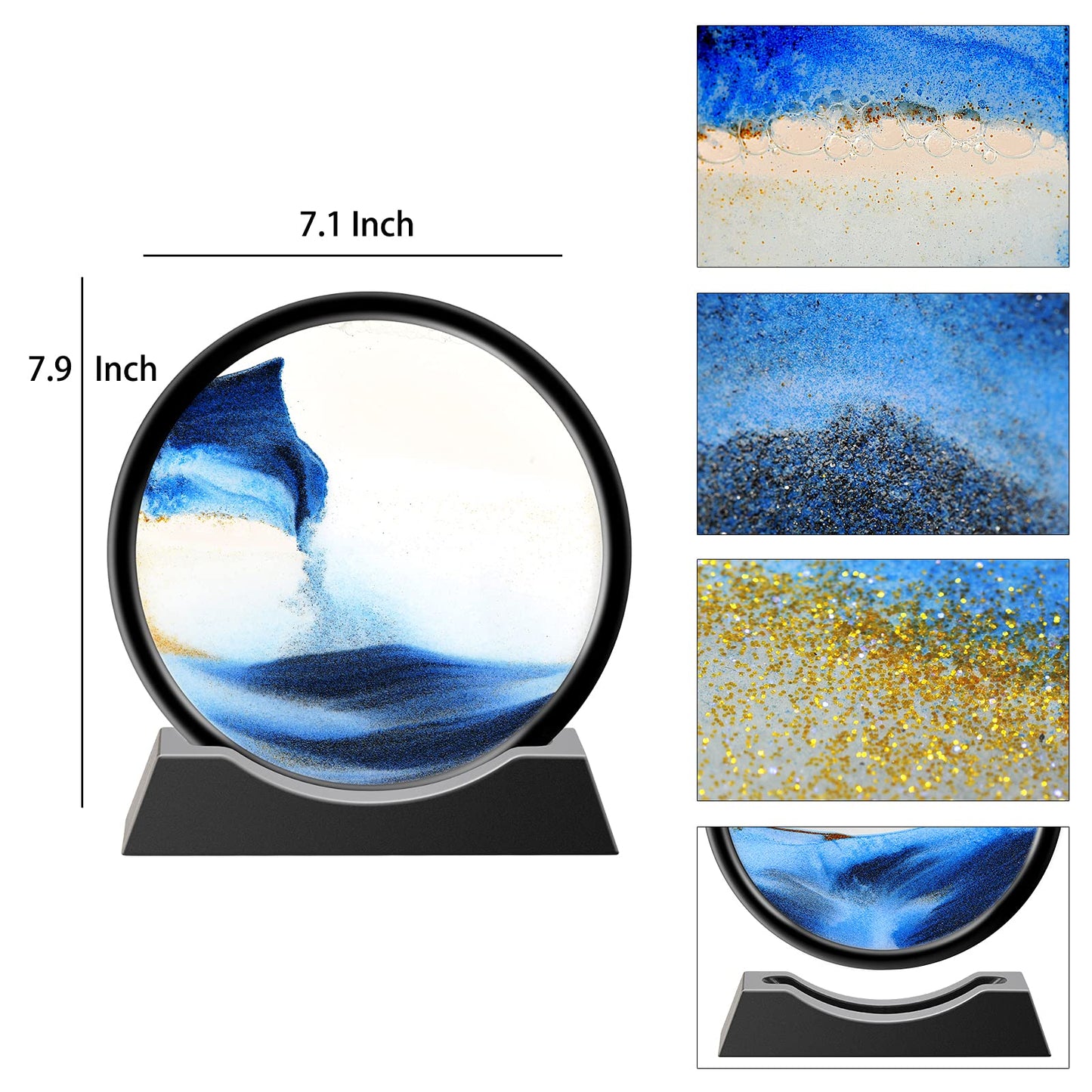 TKTM Liquid Motion Sandscape Blue 7in — Round Glass Sand Art for Desk