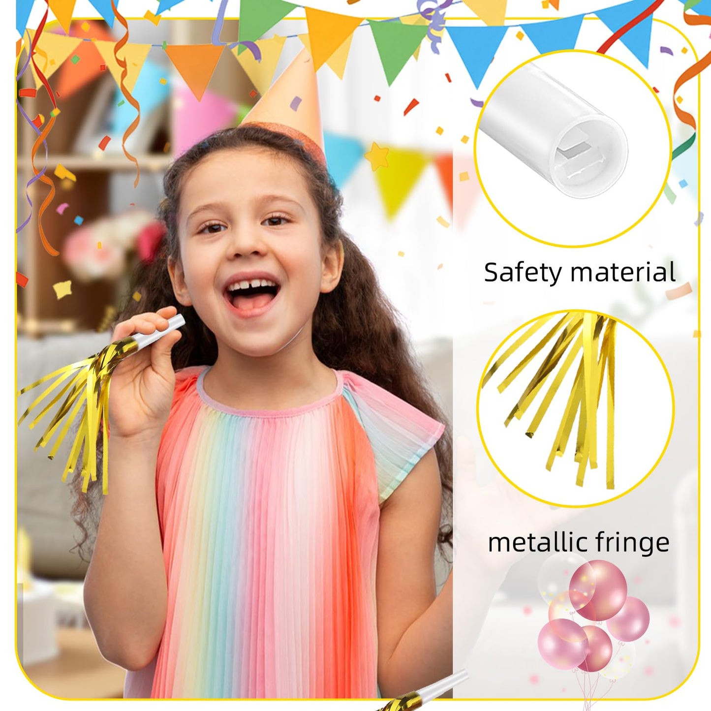 TKYZMS 24 Pack Metallic Fringe Party Blowers – Kids Noise Makers & Party Horns