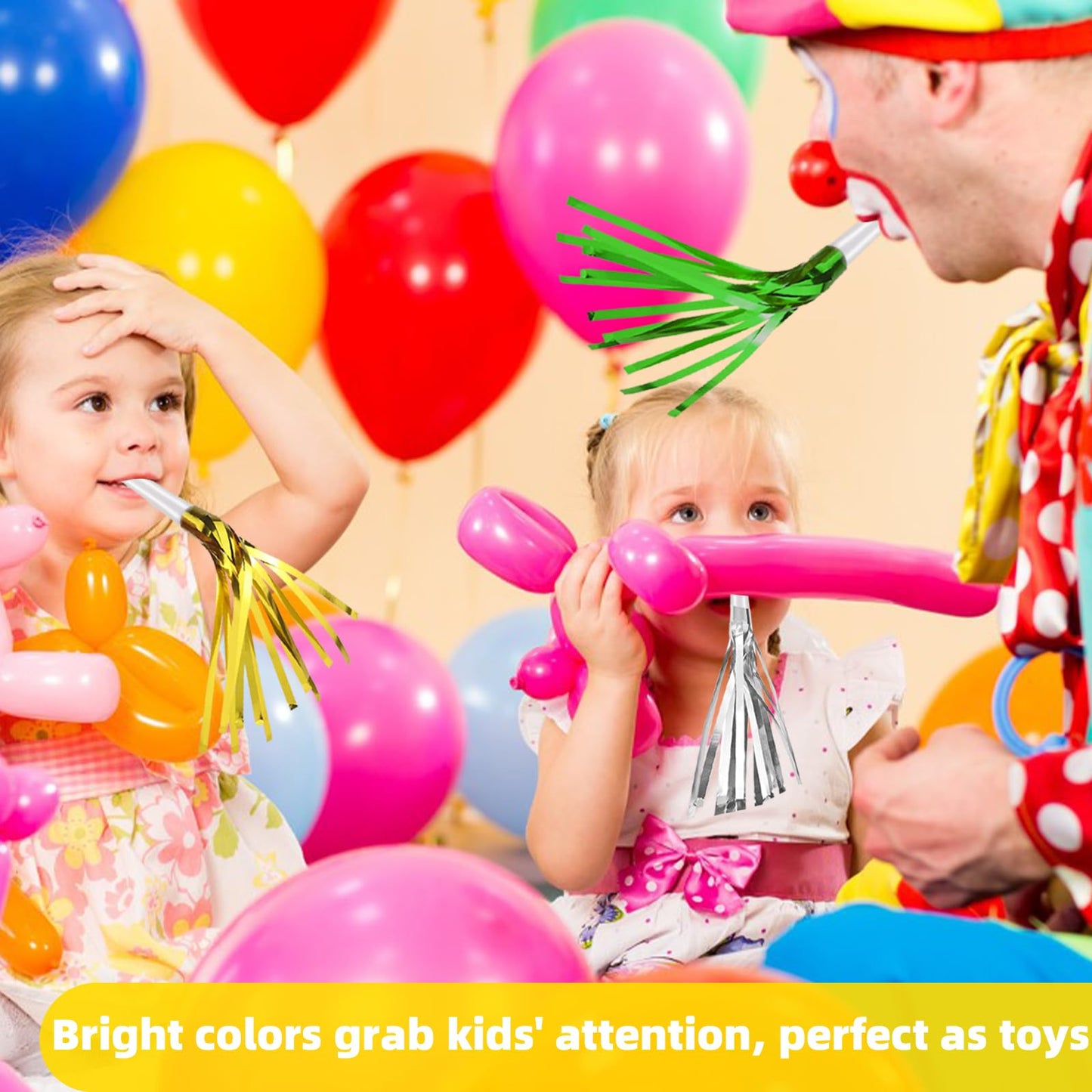 TKYZMS 24 Pack Metallic Fringe Party Blowers – Kids Noise Makers & Party Horns