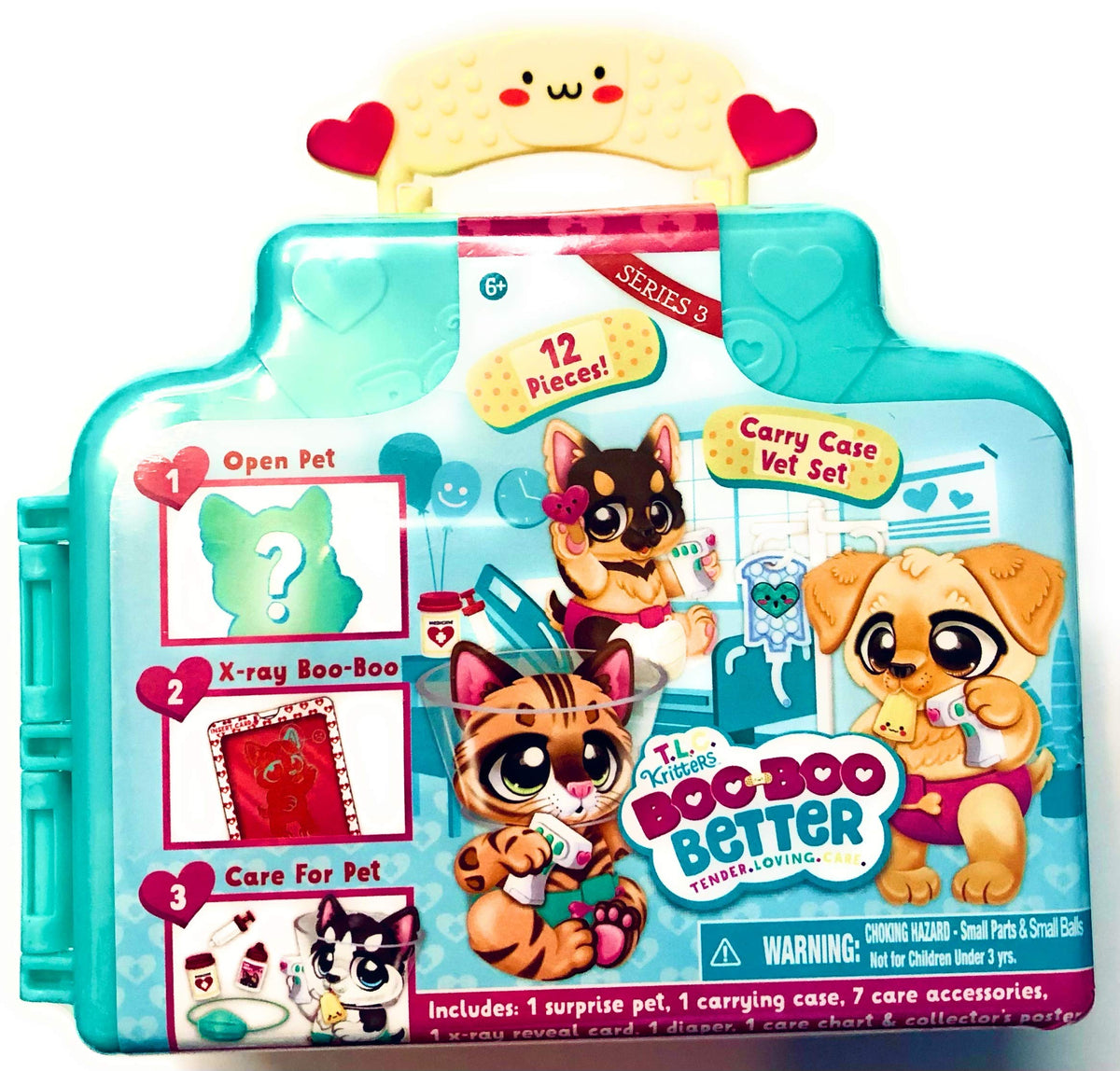 TLC Kritters Boo Boo Better Mystery Vet Carry Case Series 3 – 12-Piece Pet Play Set