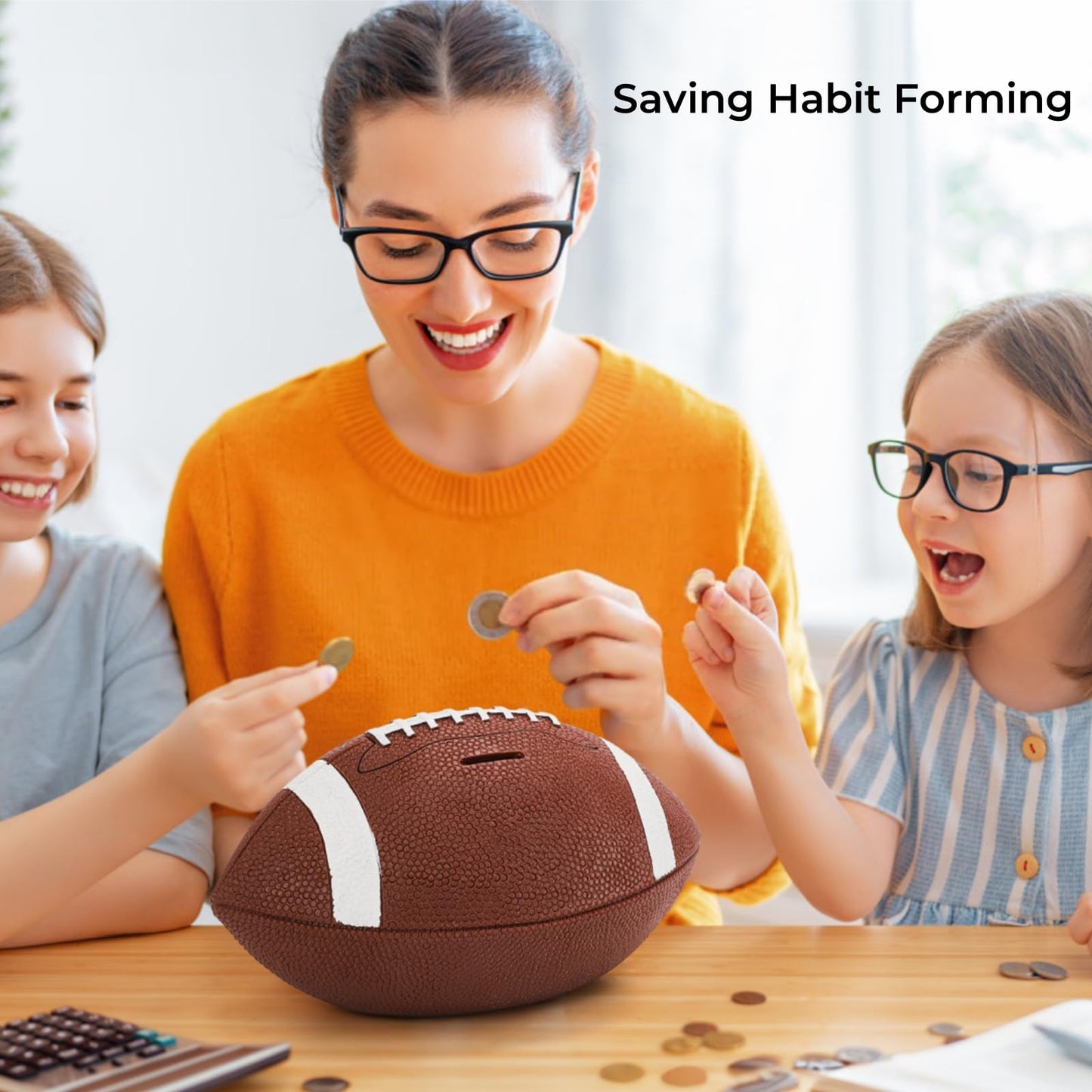 Tlence 11-Inch Football Piggy Bank | Shatterproof Rugby Coin Bank & Football Shape Money Box