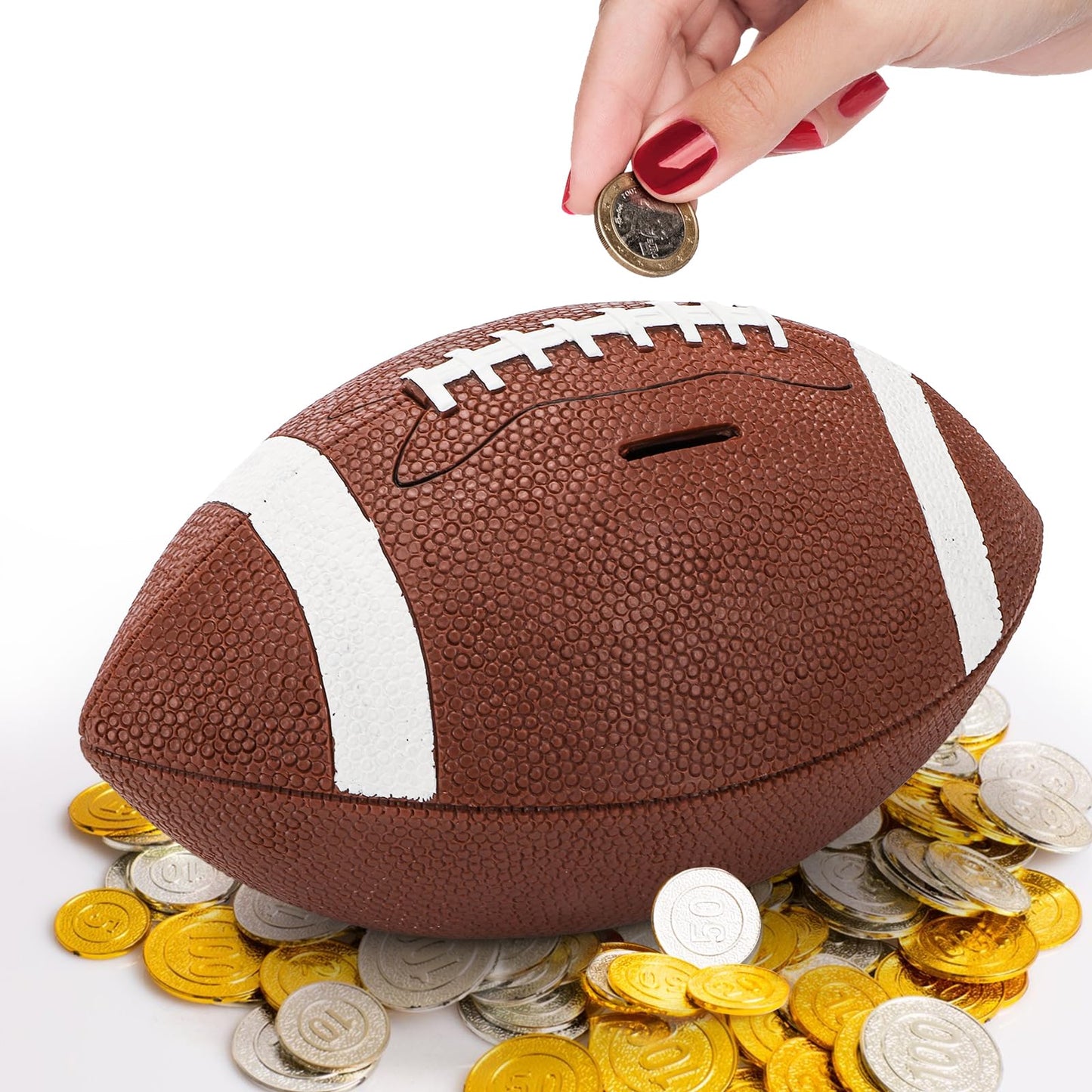Tlence 11-Inch Football Piggy Bank | Shatterproof Rugby Coin Bank & Football Shape Money Box