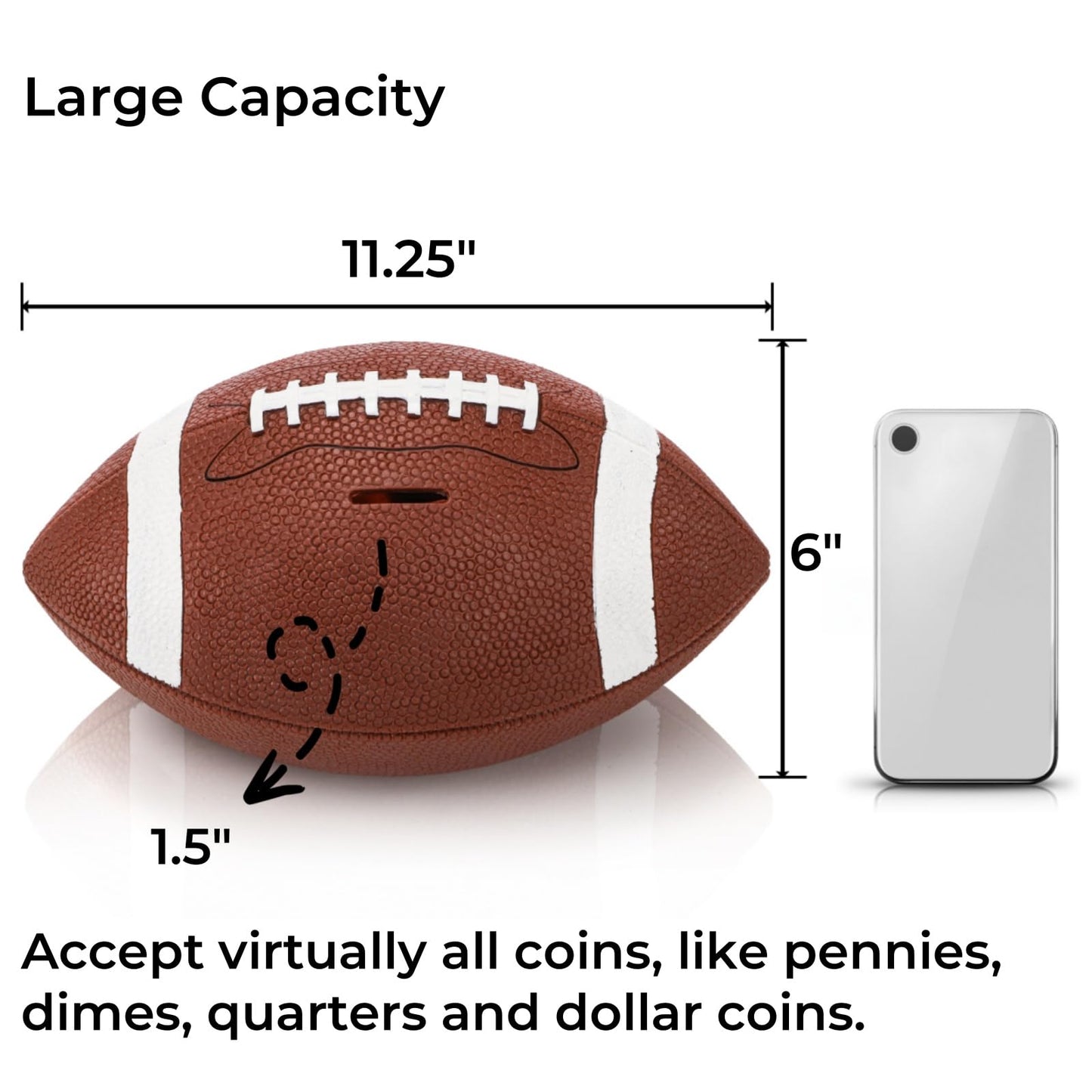 Tlence 11-Inch Football Piggy Bank | Shatterproof Rugby Coin Bank & Football Shape Money Box