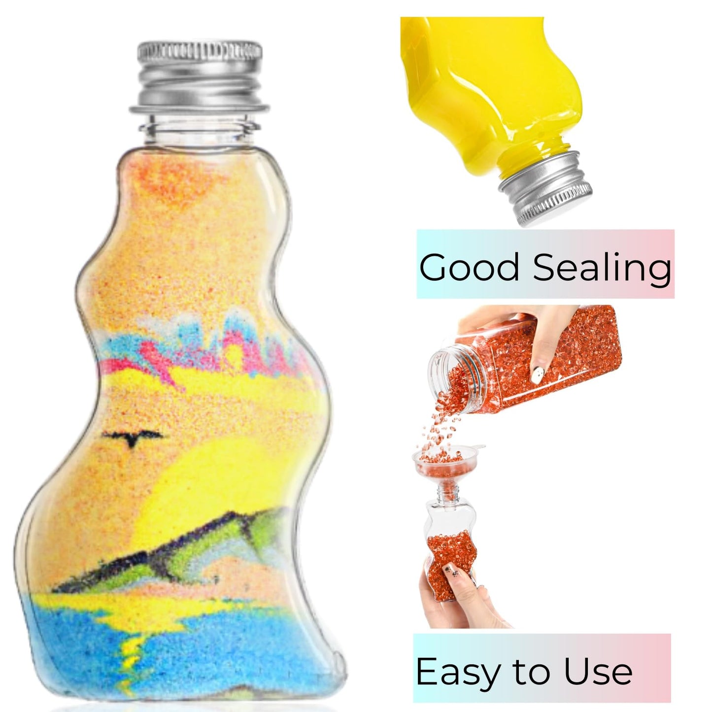 Tlence 30 Pack Sand Art Bottles with Lids – 2.5 oz Clear Jars with Funnels (3 Styles)