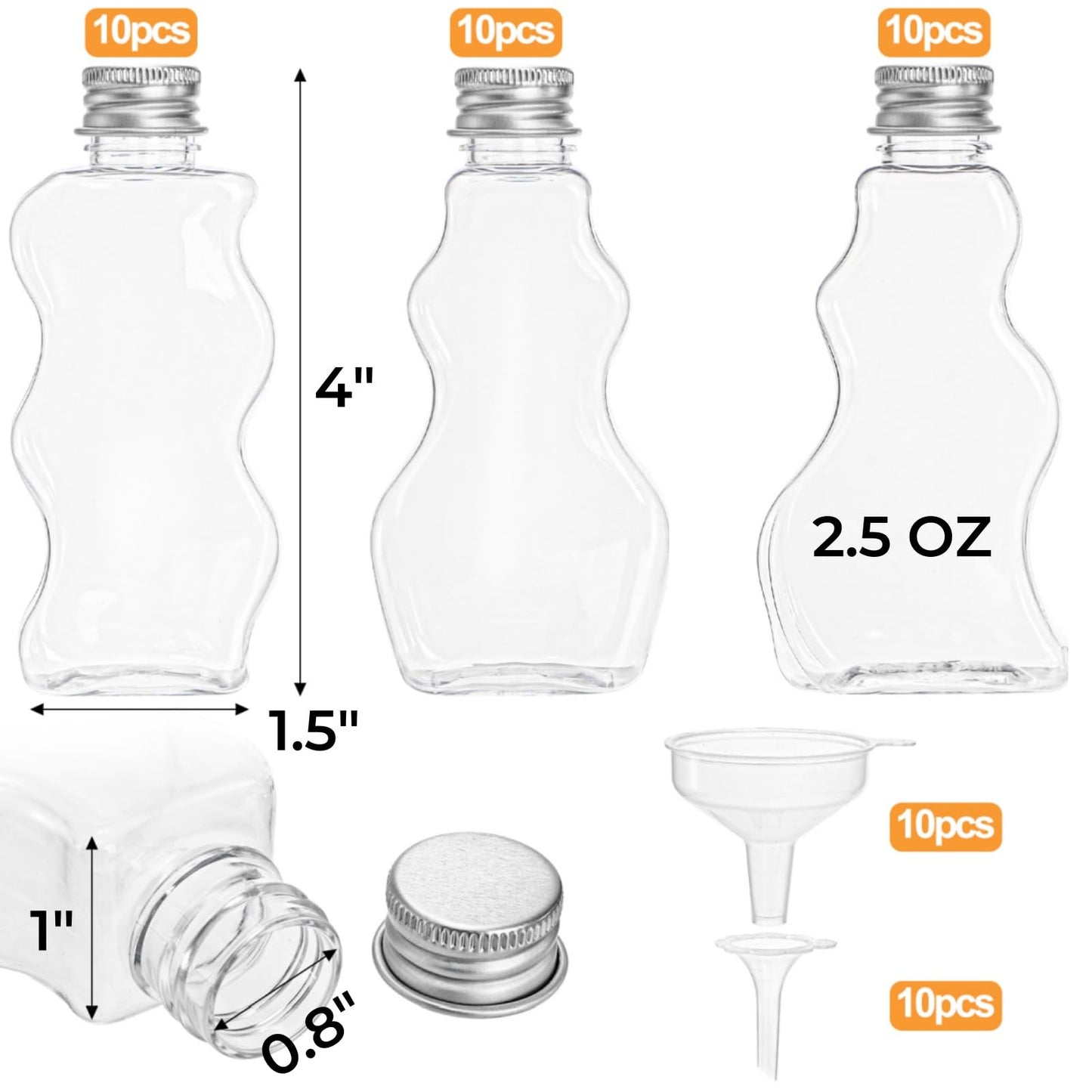 Tlence 30 Pack Sand Art Bottles with Lids – 2.5 oz Clear Jars with Funnels (3 Styles)