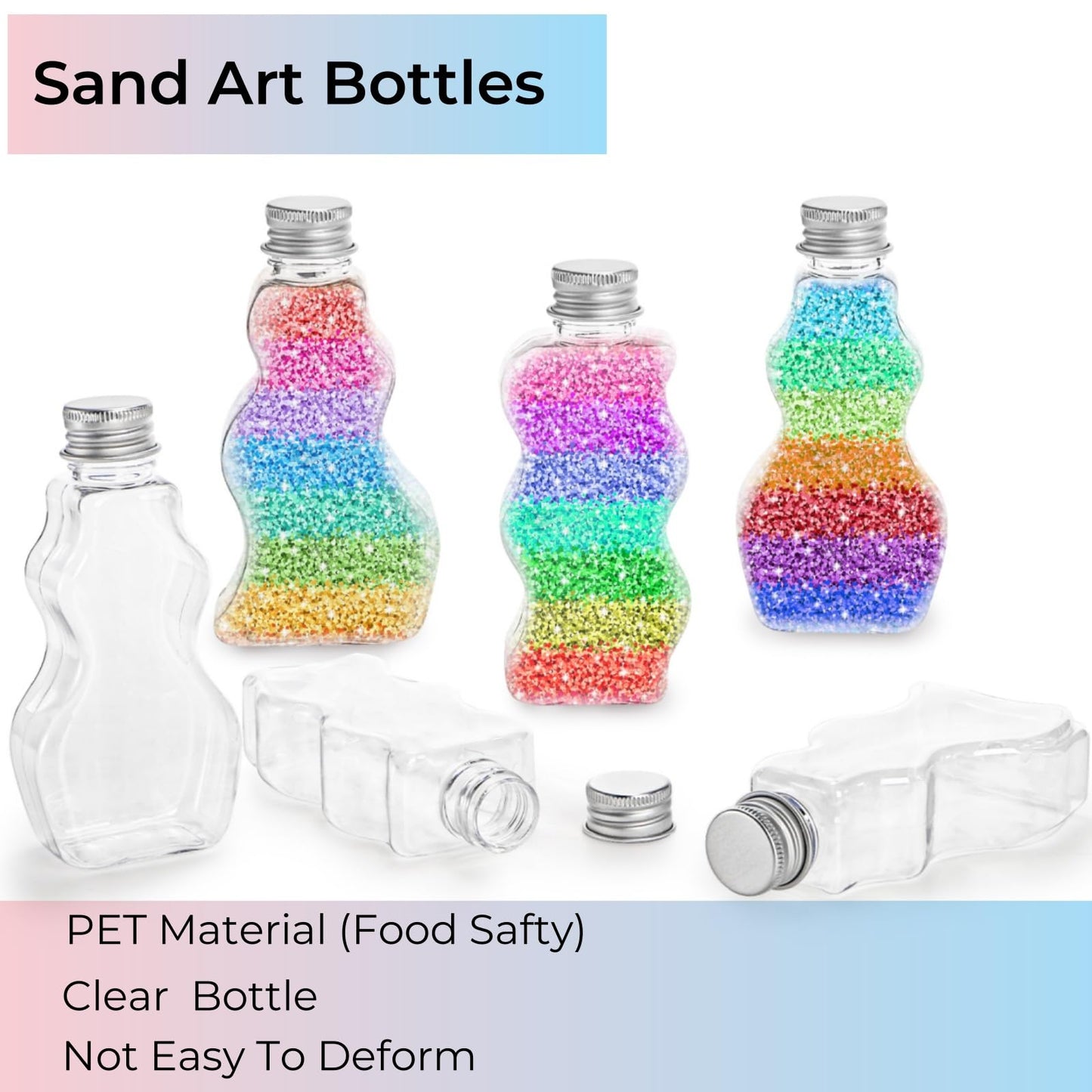 Tlence 30 Pack Sand Art Bottles with Lids – 2.5 oz Clear Jars with Funnels (3 Styles)