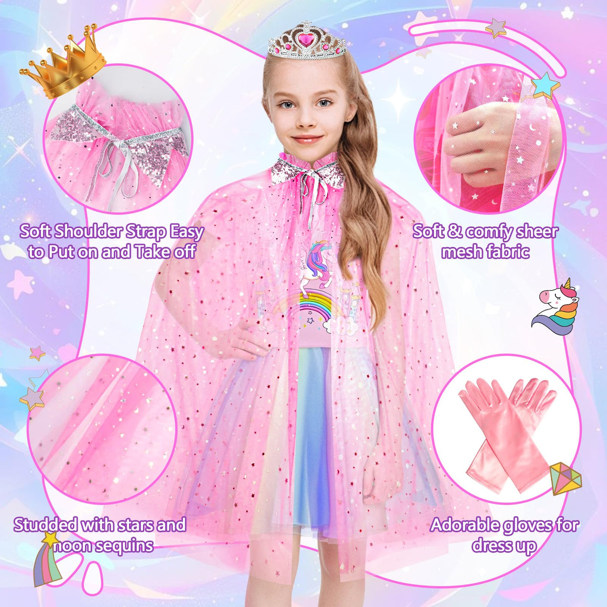Tlooe Princess Dress Up Set for Girls 3-8 | Dress Up Clothes & Role Play Costume