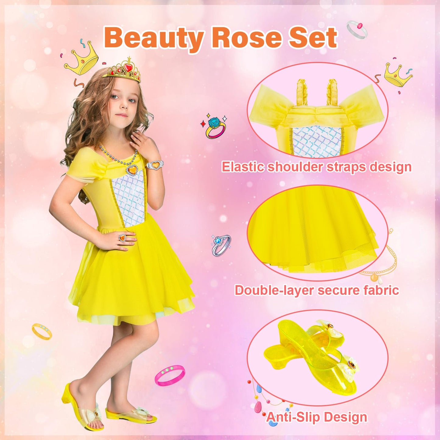 Tlooe Princess Dress Up Set for Girls – 3 Complete Styles for Ages 3-8