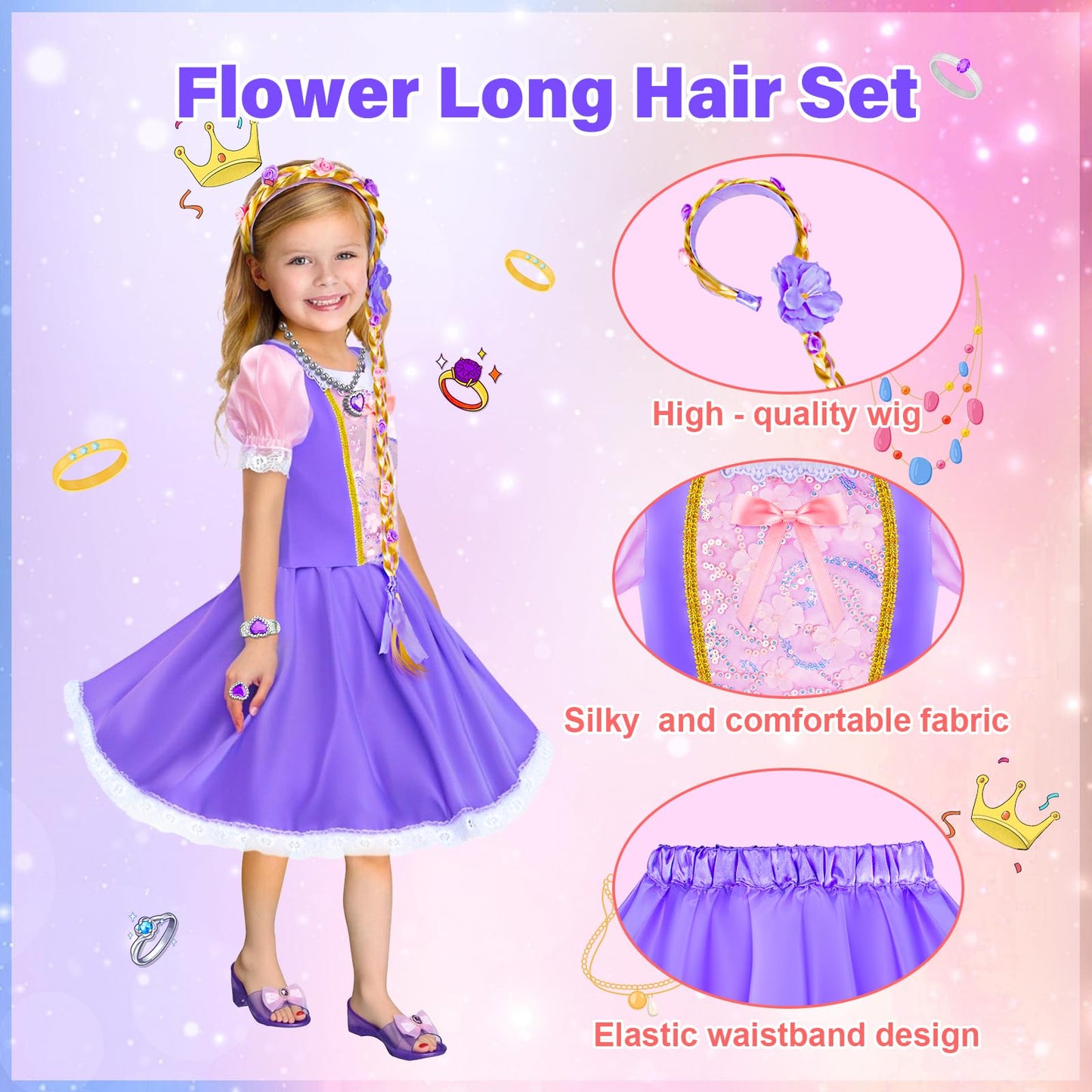 Tlooe Princess Dress Up Set for Girls – 3 Complete Styles for Ages 3-8