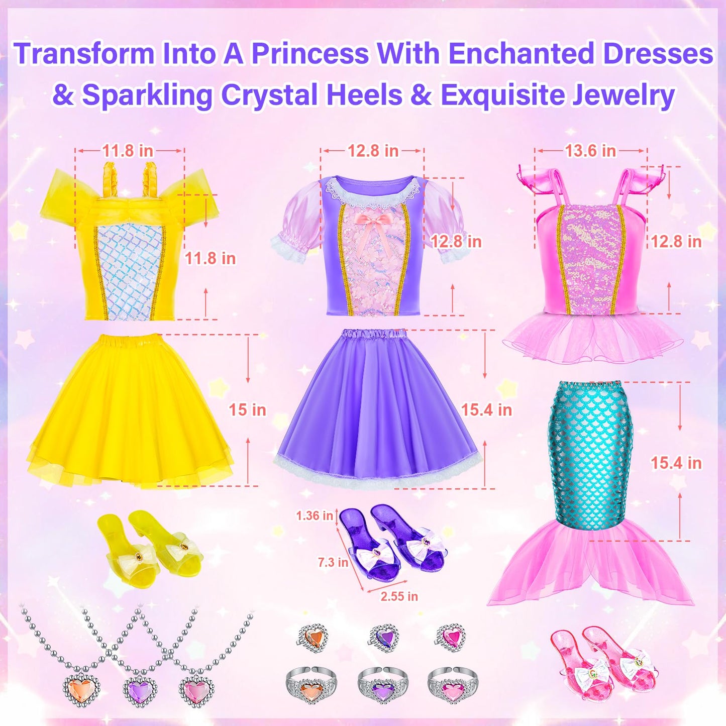 Tlooe Princess Dress Up Set for Girls – 3 Complete Styles for Ages 3-8