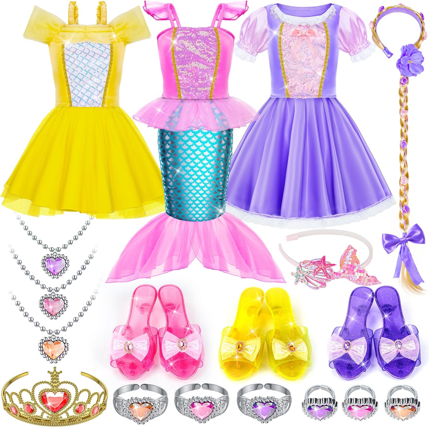 Tlooe Princess Dress Up Set for Girls – 3 Complete Styles for Ages 3-8
