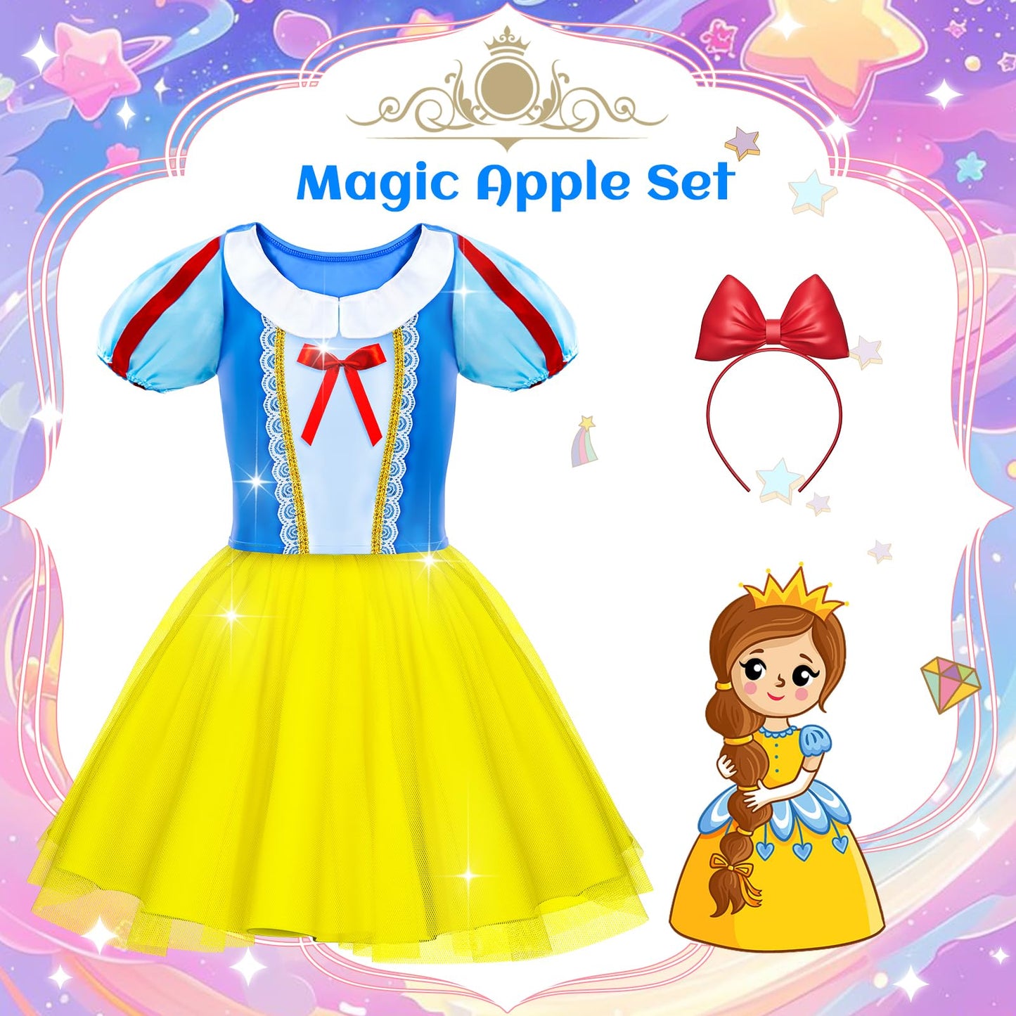 Tlooe Princess Dress Up Set for Girls – 4 Tops, 4 Skirts, Cape (Ages 3-8)