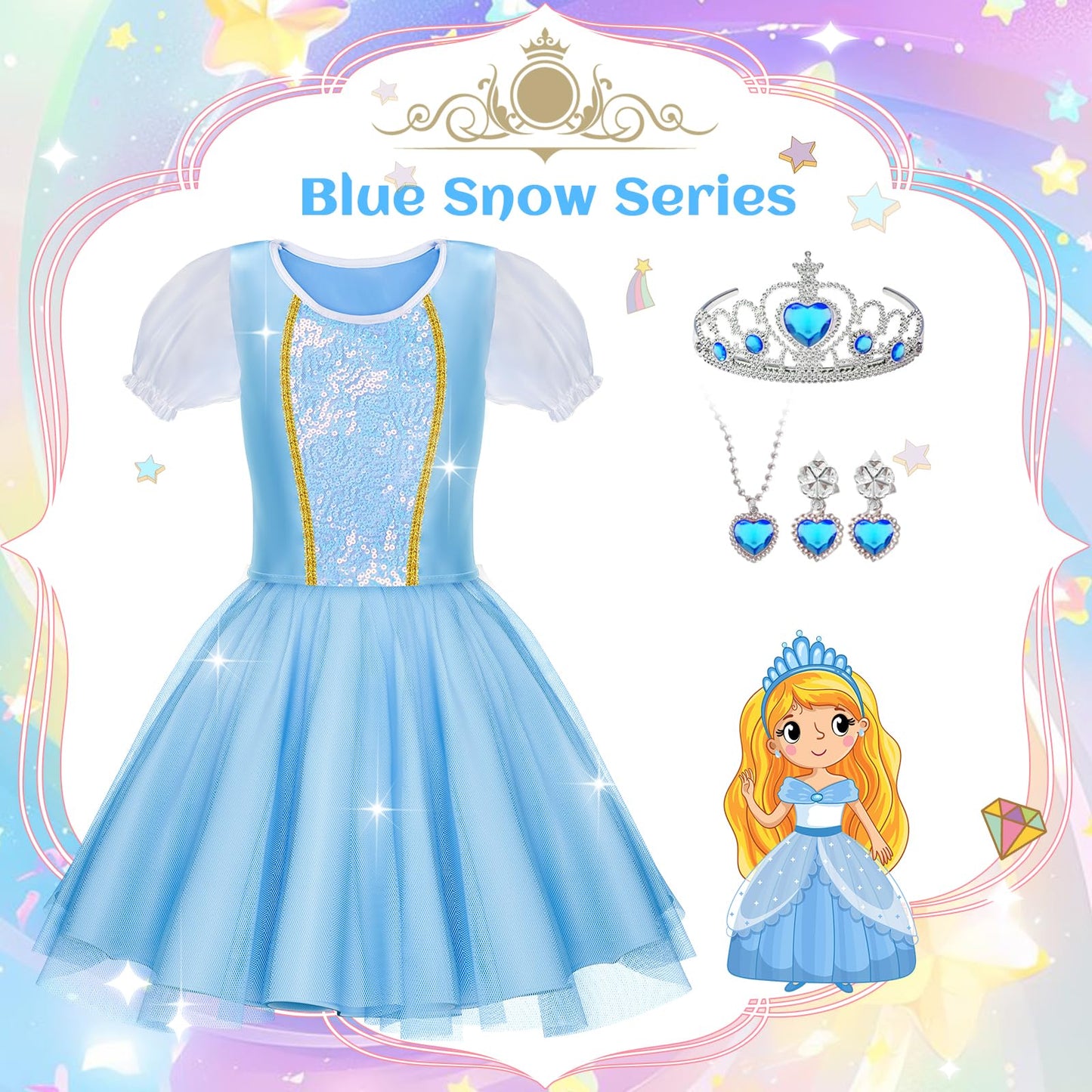 Tlooe Princess Dress Up Set for Girls – 4 Tops, 4 Skirts, Cape (Ages 3-8)