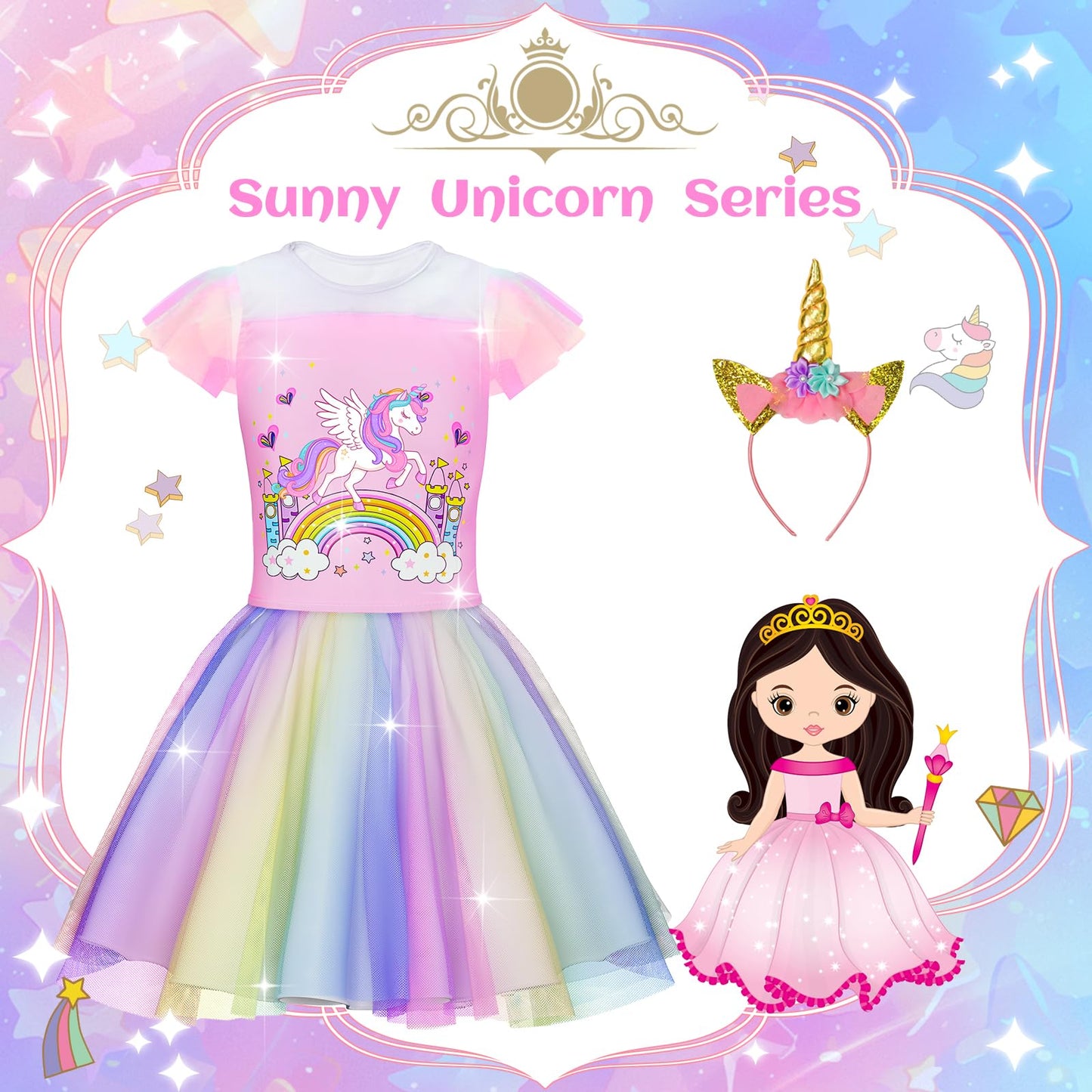 Tlooe Princess Dress Up Set for Girls – 4 Tops, 4 Skirts, Cape (Ages 3-8)