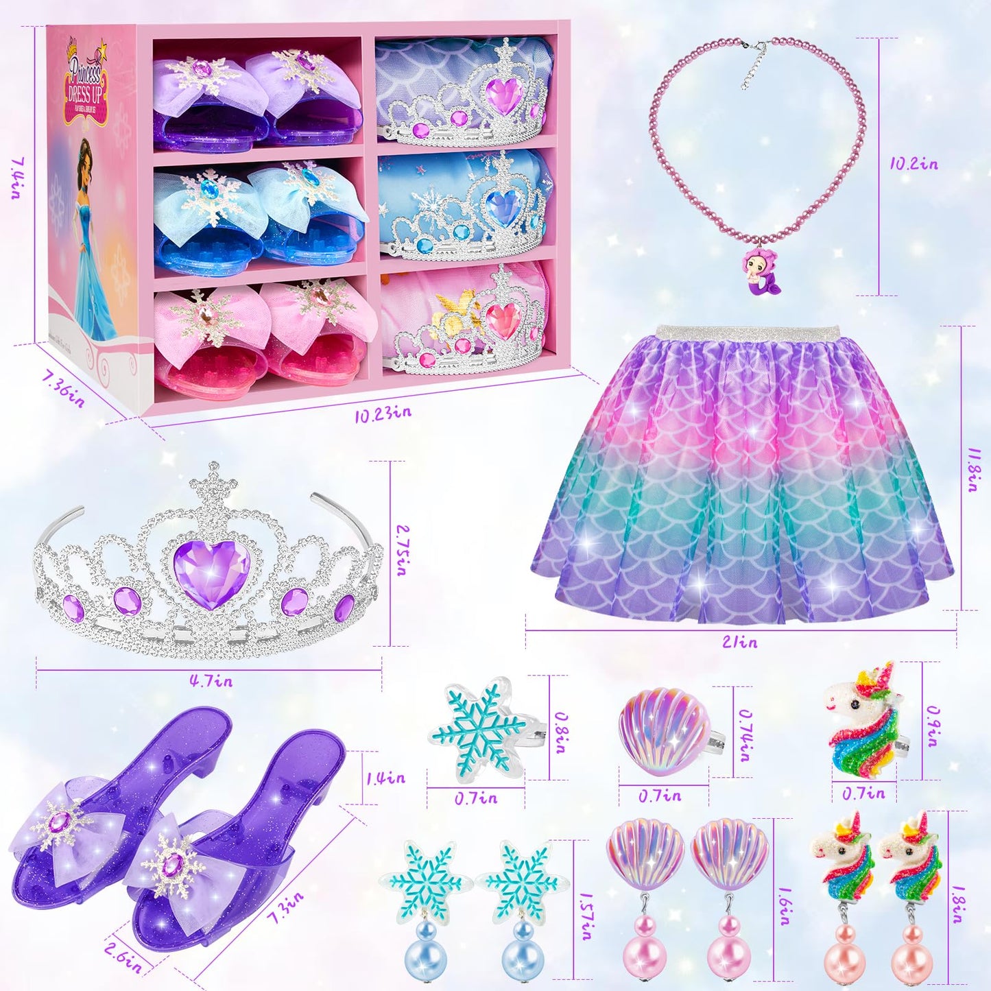 Tlooe Princess Dress Up Set for Girls | 3-Color Skirt Pack & Shoes (Ages 3–6)