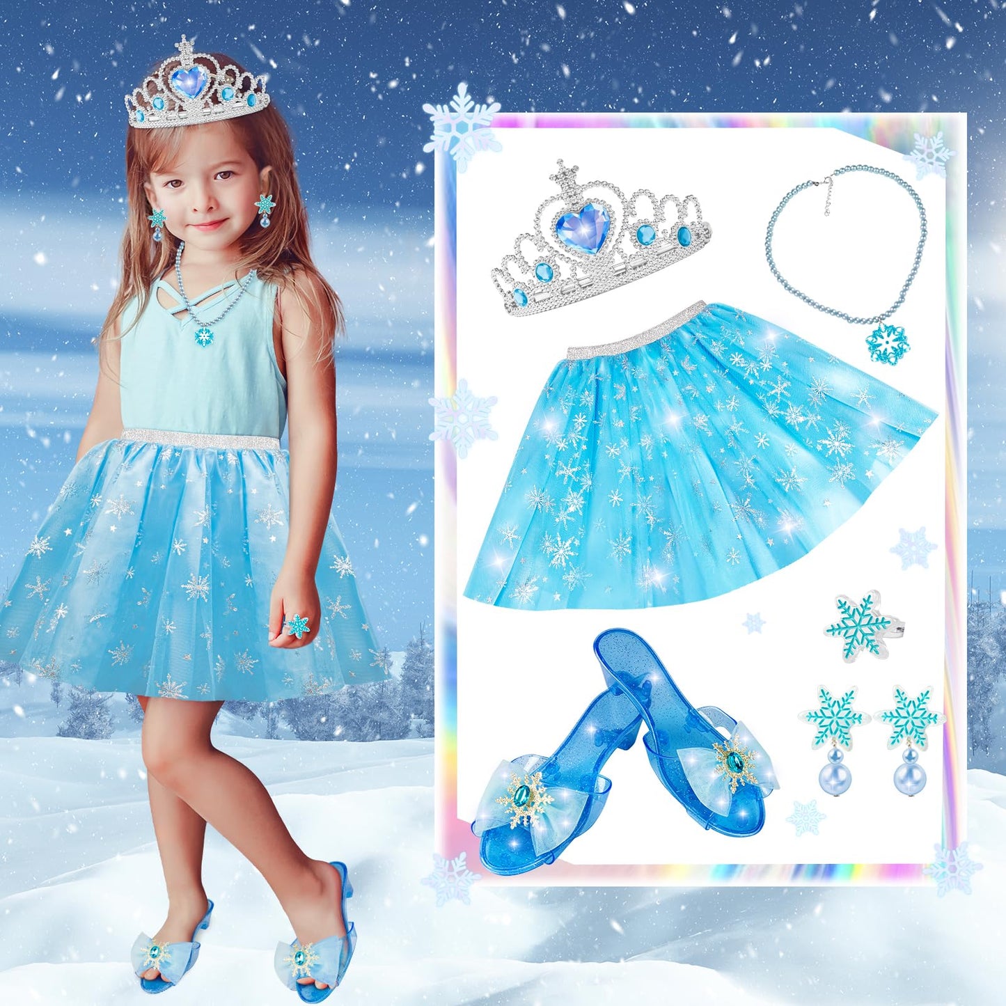 Tlooe Princess Dress Up Set for Girls | 3-Color Skirt Pack & Shoes (Ages 3–6)