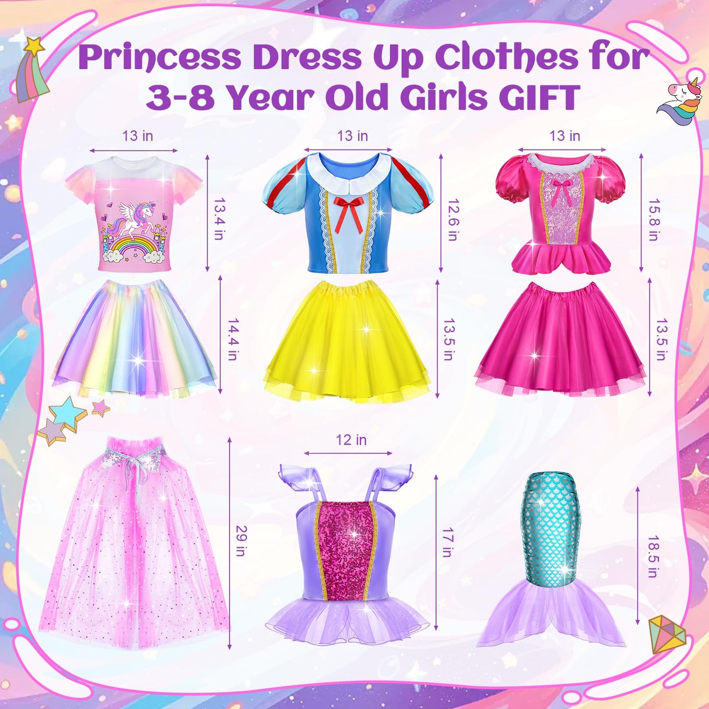 Tlooe Princess Dress Up Set for Girls 3-8 | Dress Up Clothes & Role Play Costume