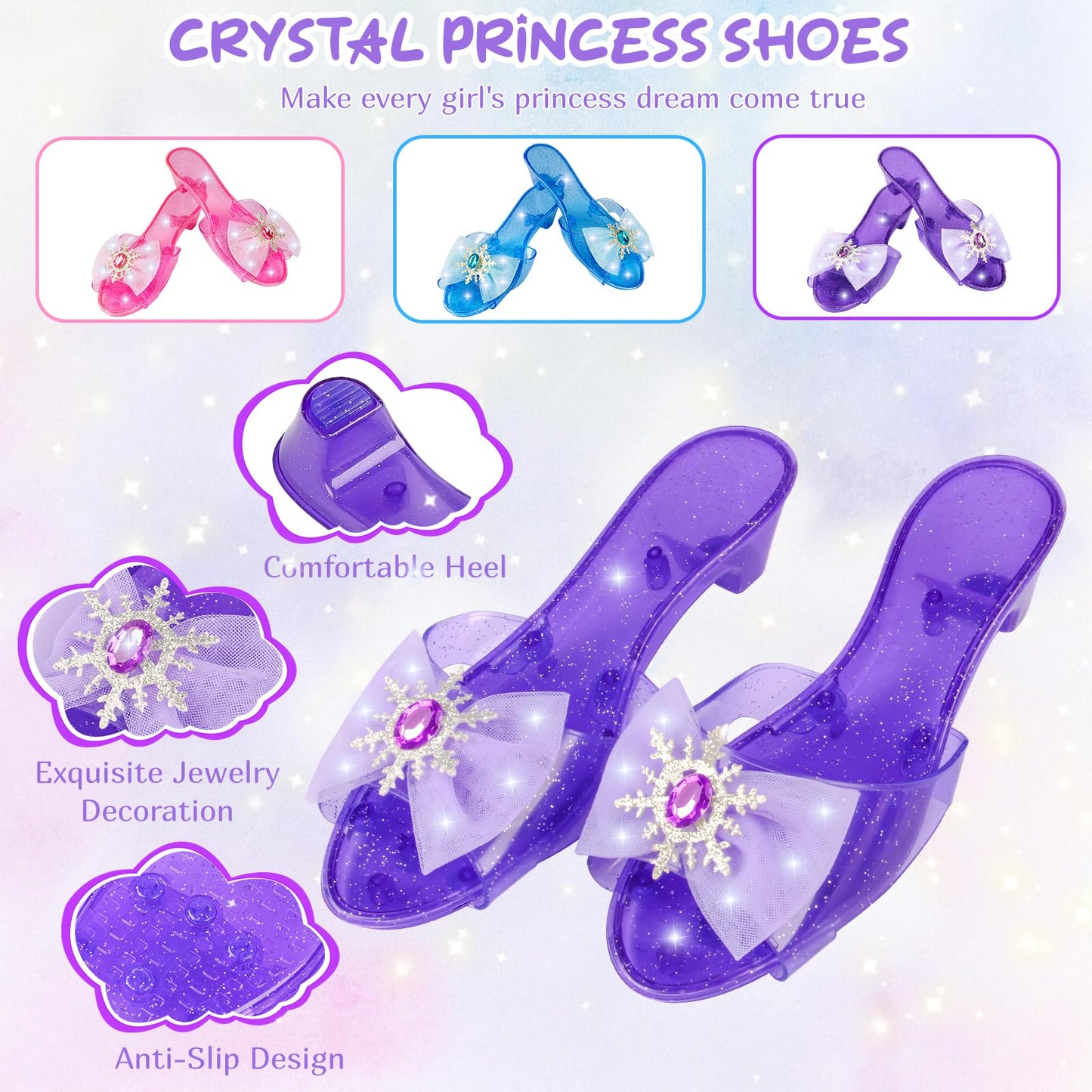 Tlooe Princess Dress Up Set for Girls | 3-Color Skirt Pack & Shoes (Ages 3–6)