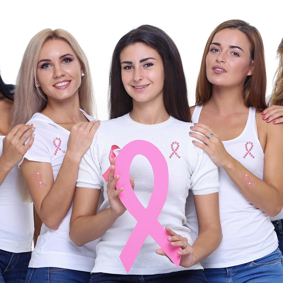 Tlswshsy Pink Ribbon Gem Stickers — 8-Count Self-Adhesive Breast Cancer Awareness Set for Events & DIY