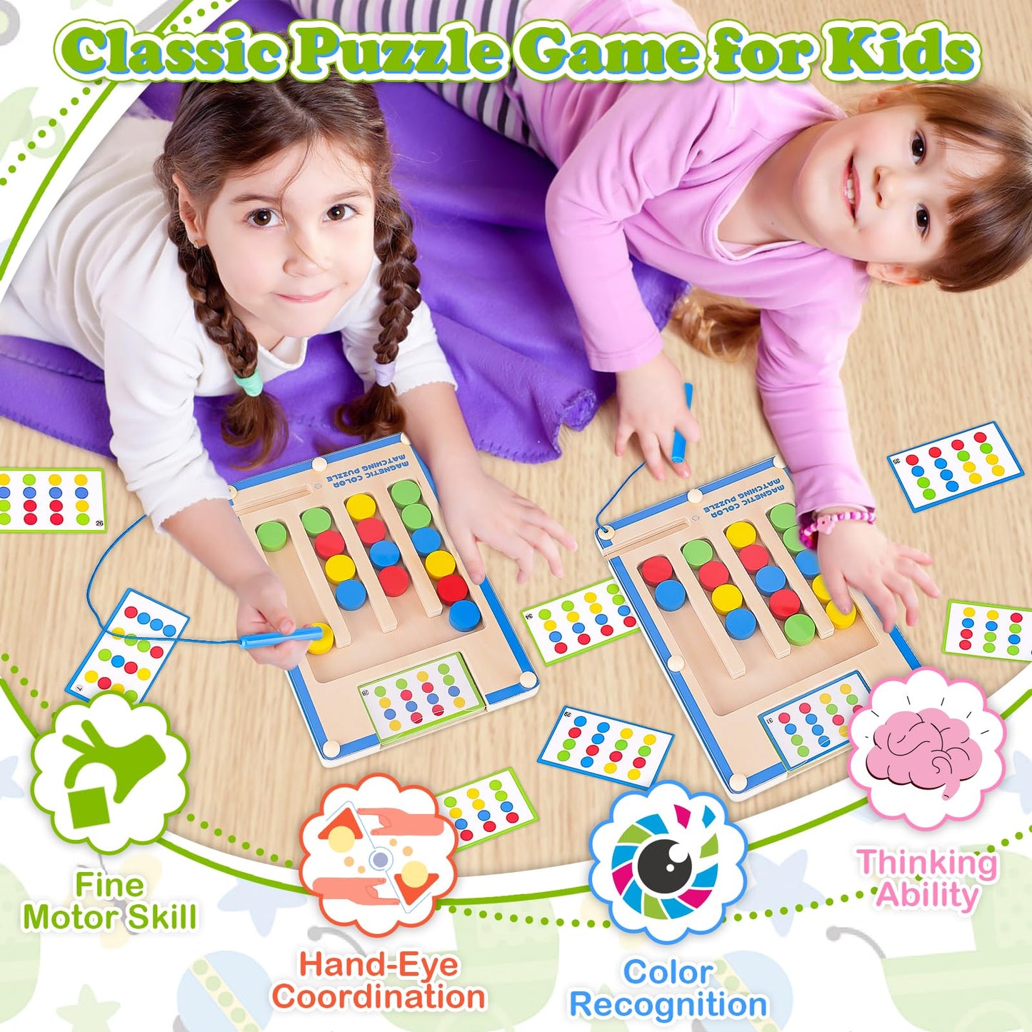 TMGOT Kids Montessori Magnetic Wooden Toys – Color Matching Puzzle for Ages 3-7 | Educational Brain Teaser