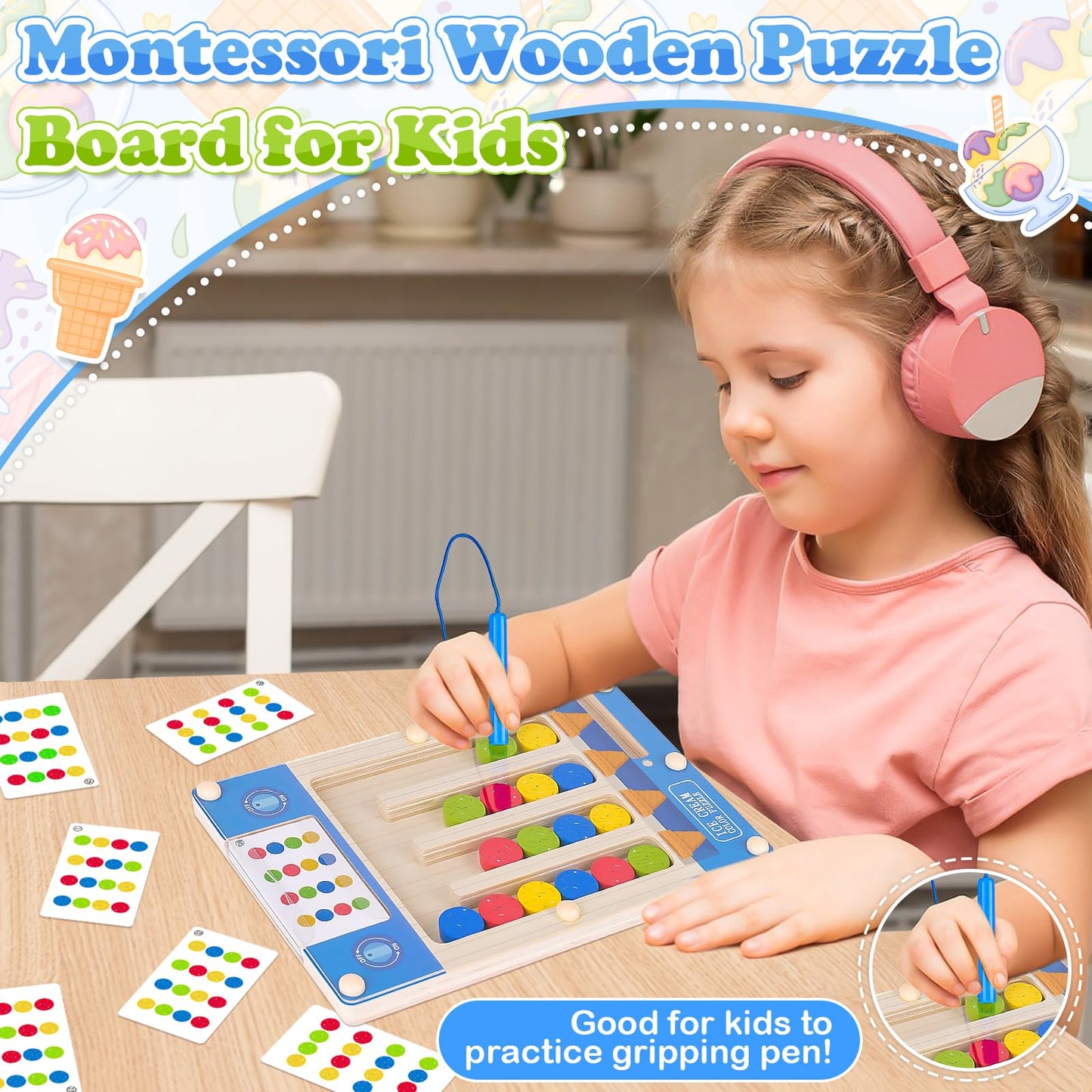 TMGOT Montessori Wooden Sensory Puzzle for Ages 4-7 | Magnetic Pen Board