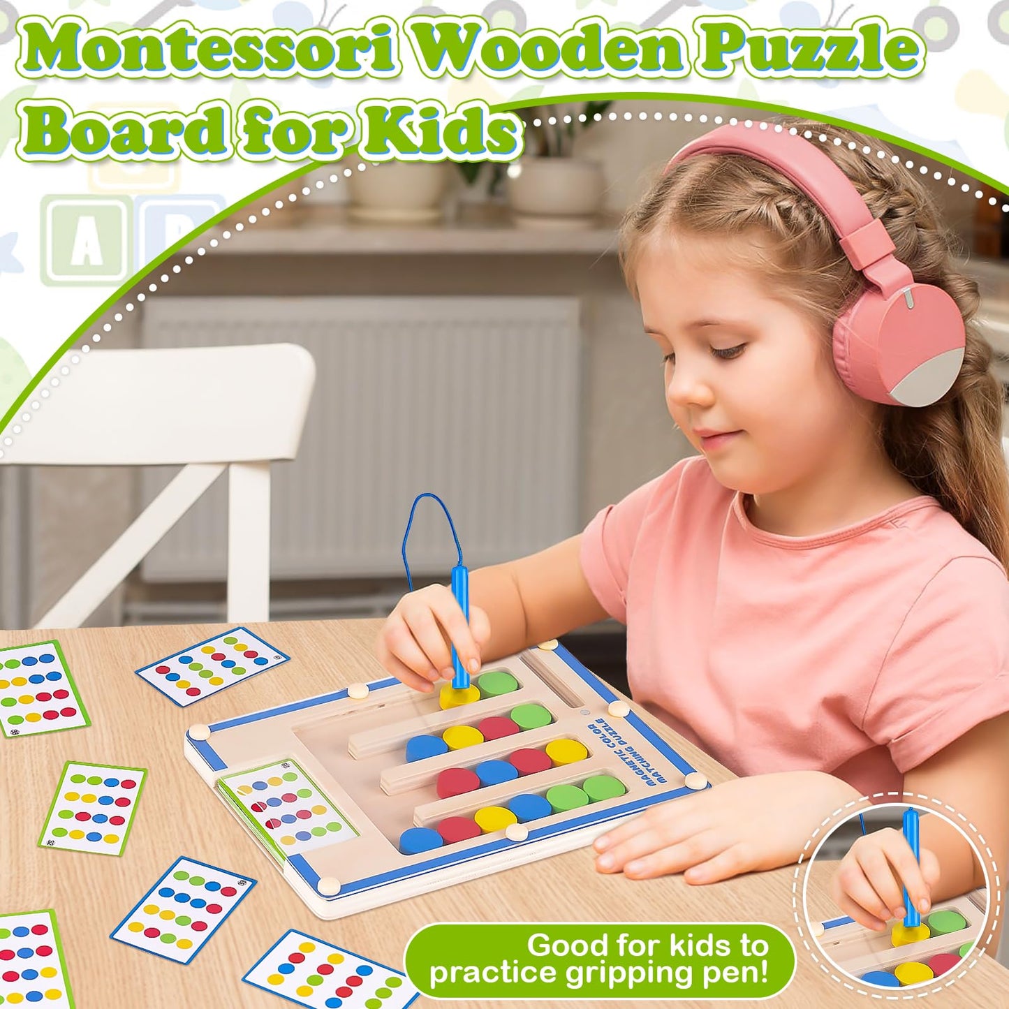 TMGOT Kids Montessori Magnetic Wooden Toys – Color Matching Puzzle for Ages 3-7 | Educational Brain Teaser