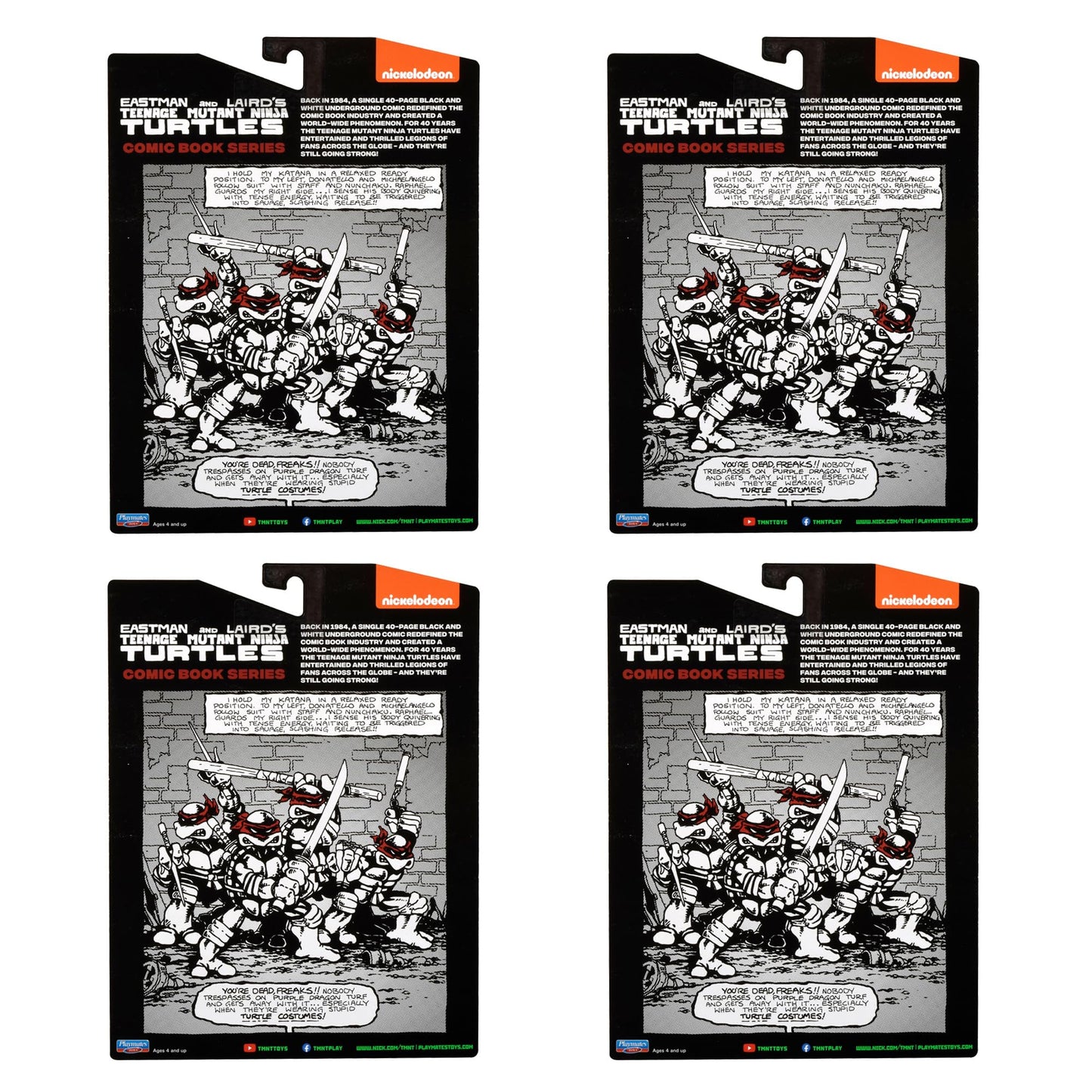 TMNT B&W Comic Book Series 4-Pack Bundle by Playmates Toys | Retro 4-Inch Figures
