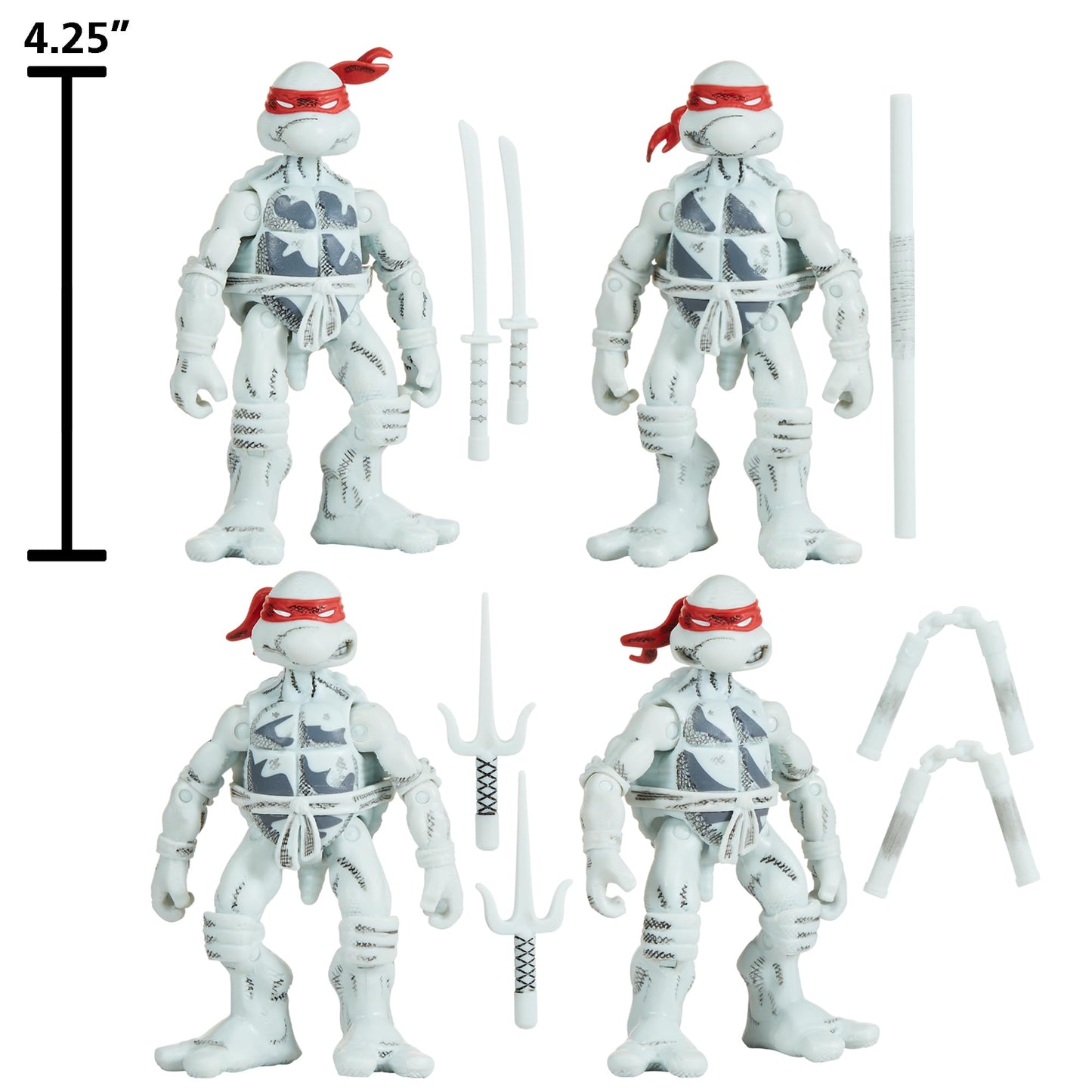 TMNT B&W Comic Book Series 4-Pack Bundle by Playmates Toys | Retro 4-Inch Figures