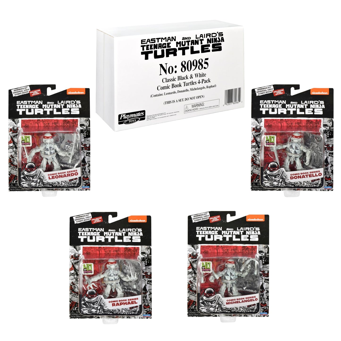TMNT B&W Comic Book Series 4-Pack Bundle by Playmates Toys | Retro 4-Inch Figures