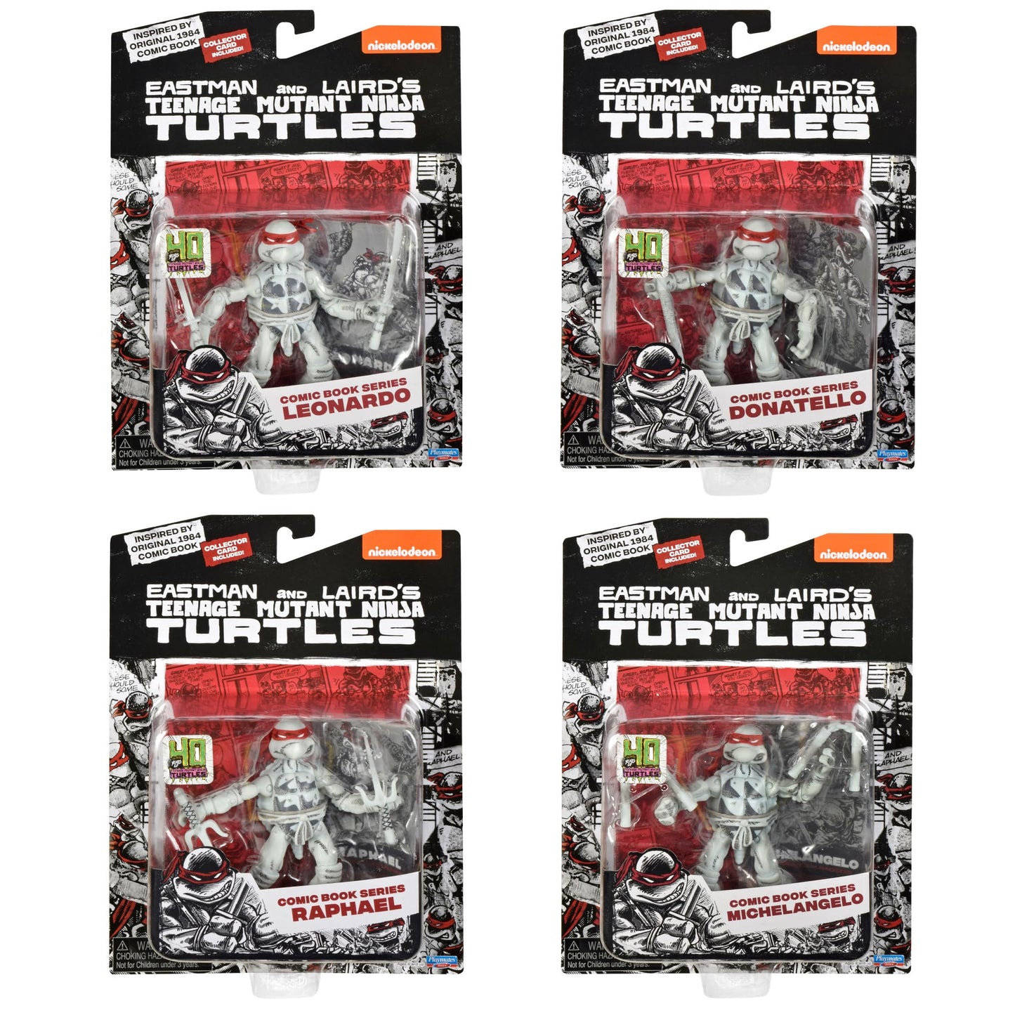 TMNT B&W Comic Book Series 4-Pack Bundle by Playmates Toys | Retro 4-Inch Figures