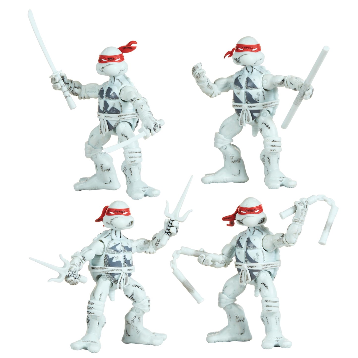 TMNT B&W Comic Book Series 4-Pack Bundle by Playmates Toys | Retro 4-Inch Figures
