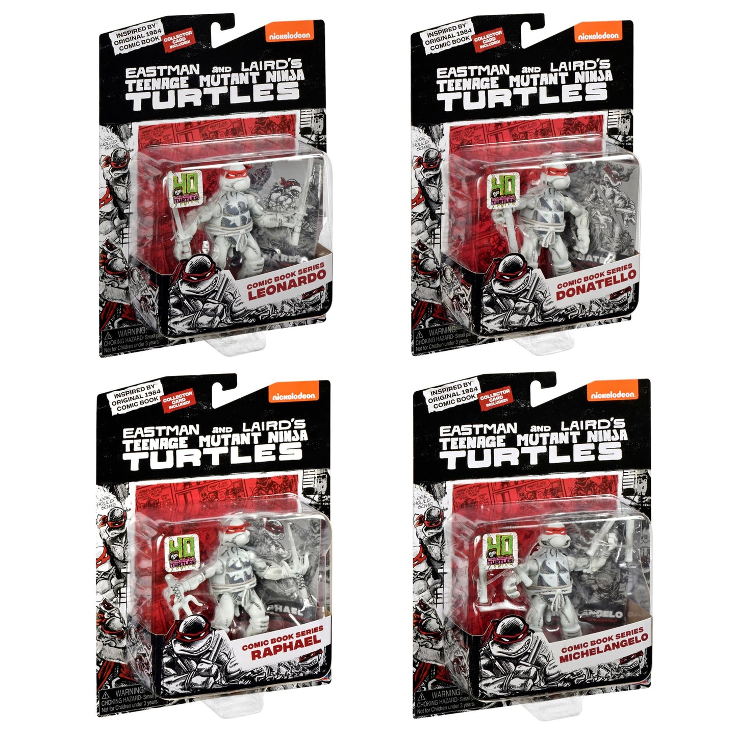 TMNT B&W Comic Book Series 4-Pack Bundle by Playmates Toys | Retro 4-Inch Figures