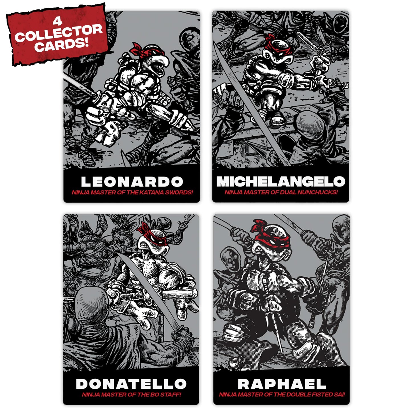 TMNT B&W Comic Book Series 4-Pack Bundle by Playmates Toys | Retro 4-Inch Figures