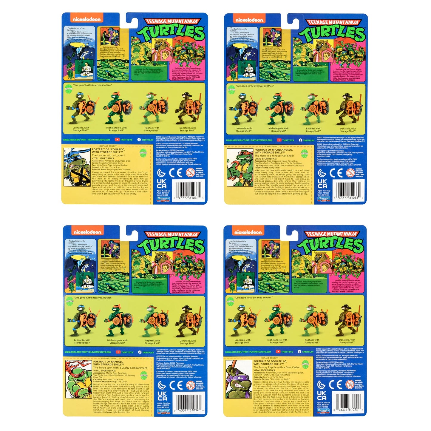 Teenage Mutant Ninja Turtles: Classic 4-Inch Turtles 4-Pack Figure Bundle by Playmates Toys