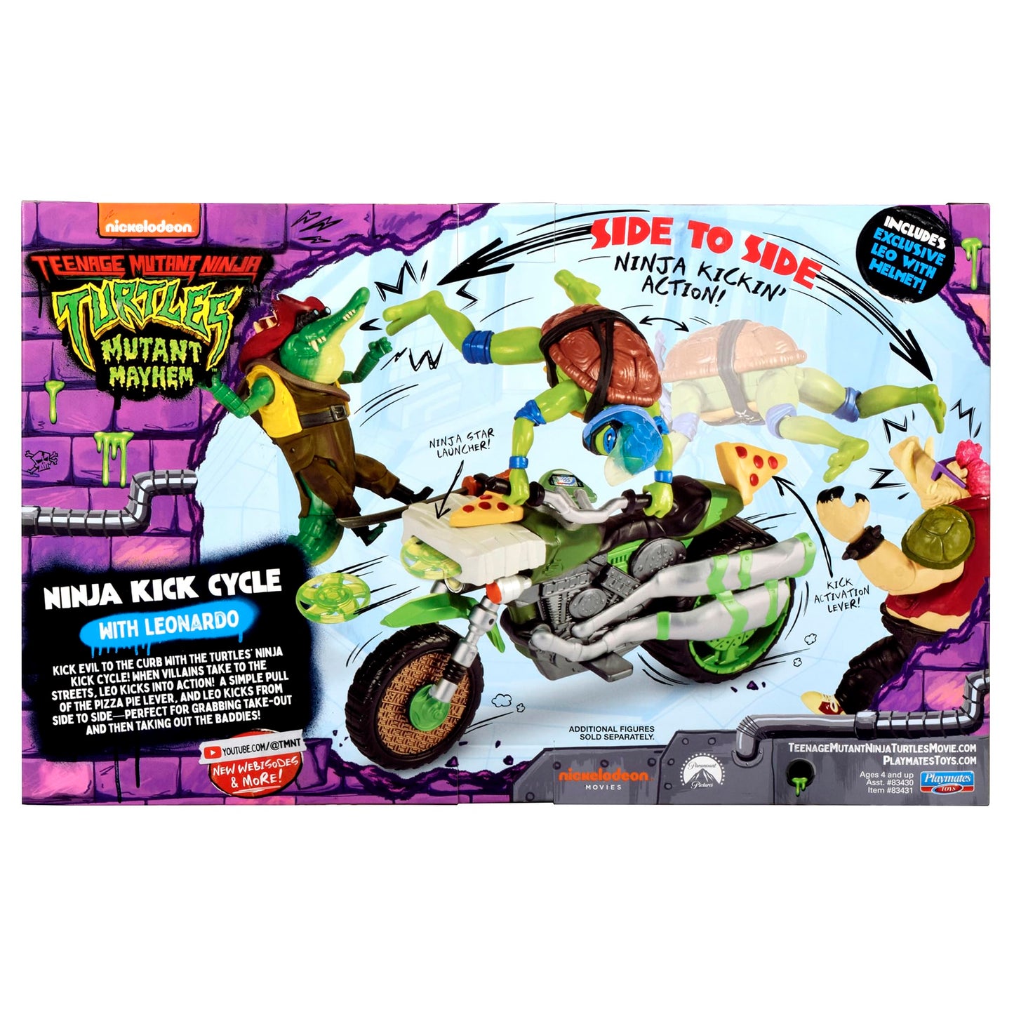 TMNT Mutant Mayhem Ninja Kick Cycle with Exclusive Leonardo Figure | Playmates Toys