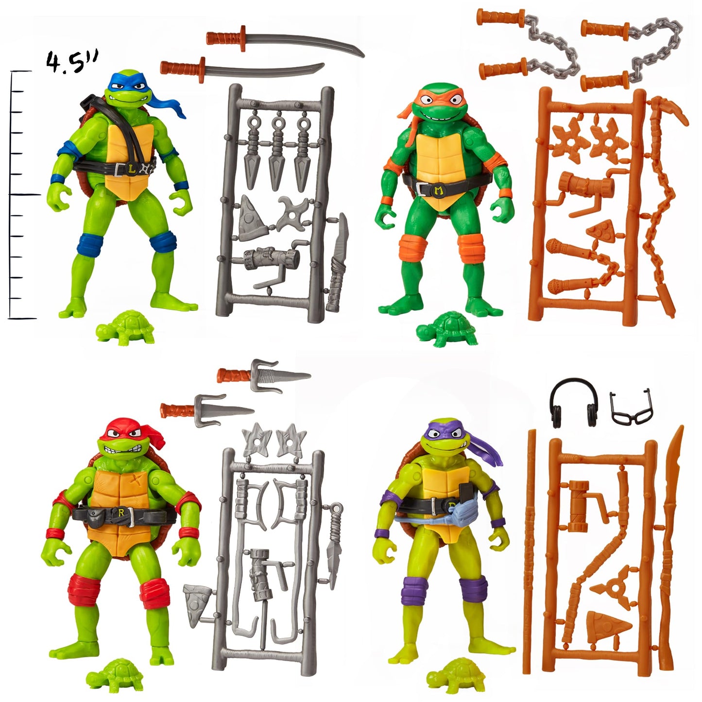 TMNT Mutant Mayhem Basic Figure Turtle 4-Pack Bundle by Playmates Toys