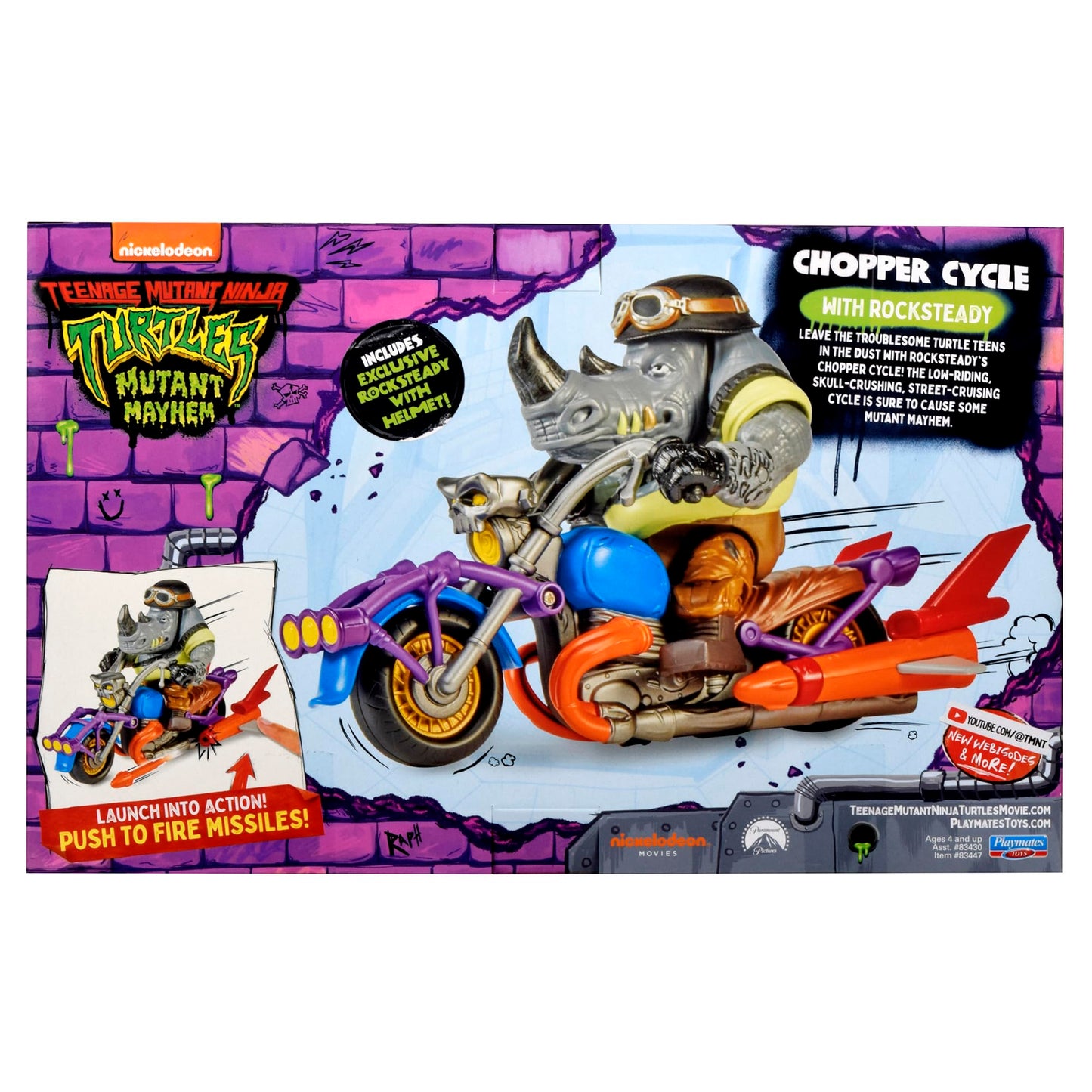 TMNT Mutant Mayhem Chopper Cycle with Exclusive Rocksteady Figure | Playmates Toys