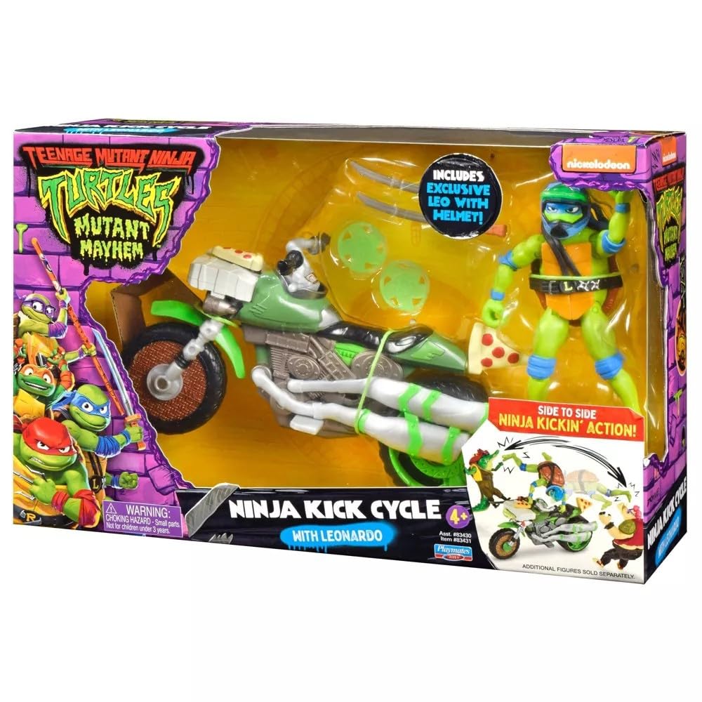 TMNT Mutant Mayhem Ninja Kick Cycle with Exclusive Leonardo Figure | Playmates Toys