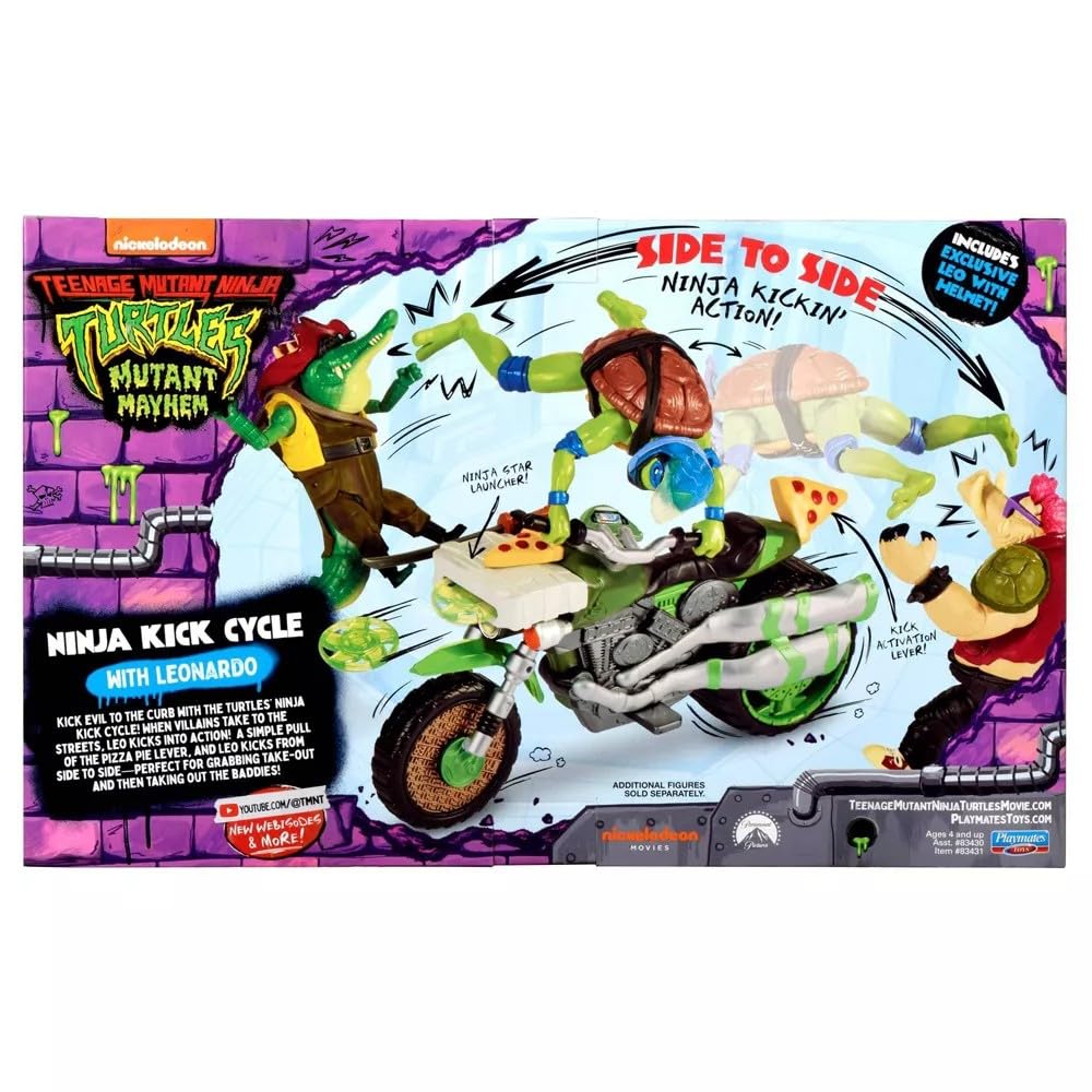 TMNT Mutant Mayhem Ninja Kick Cycle with Exclusive Leonardo Figure | Playmates Toys