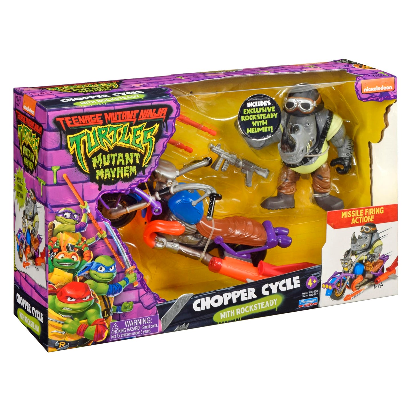 TMNT Mutant Mayhem Chopper Cycle with Exclusive Rocksteady Figure | Playmates Toys