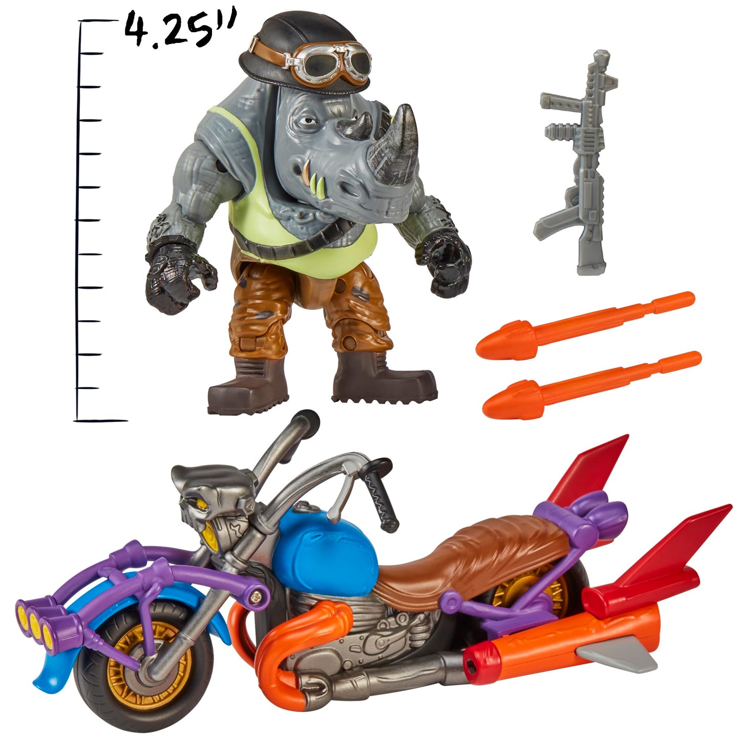 TMNT Mutant Mayhem Chopper Cycle with Exclusive Rocksteady Figure | Playmates Toys