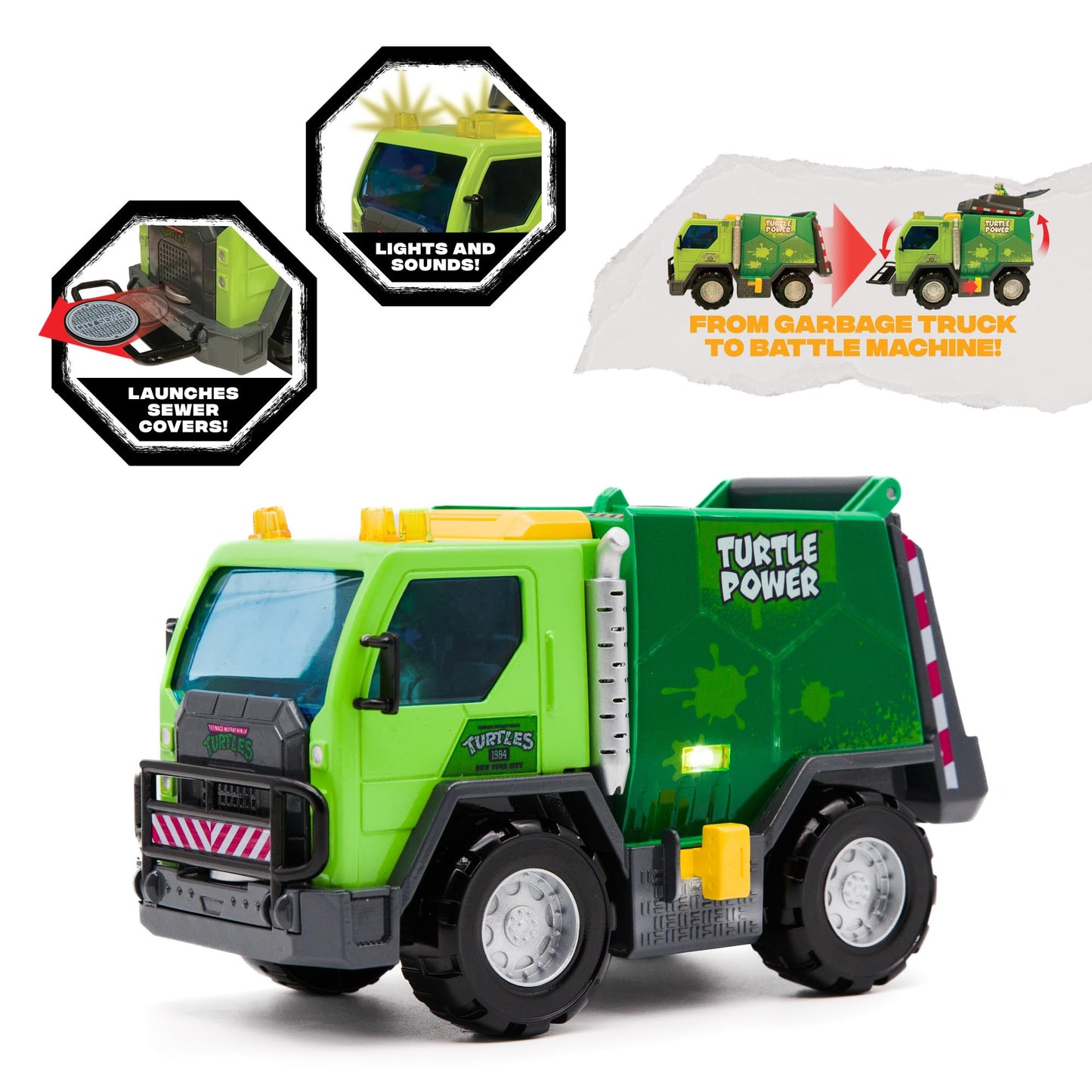 TMNT Thrash N’ Battle Garbage Truck with Lights, Sounds & Sewer Cap Launchers