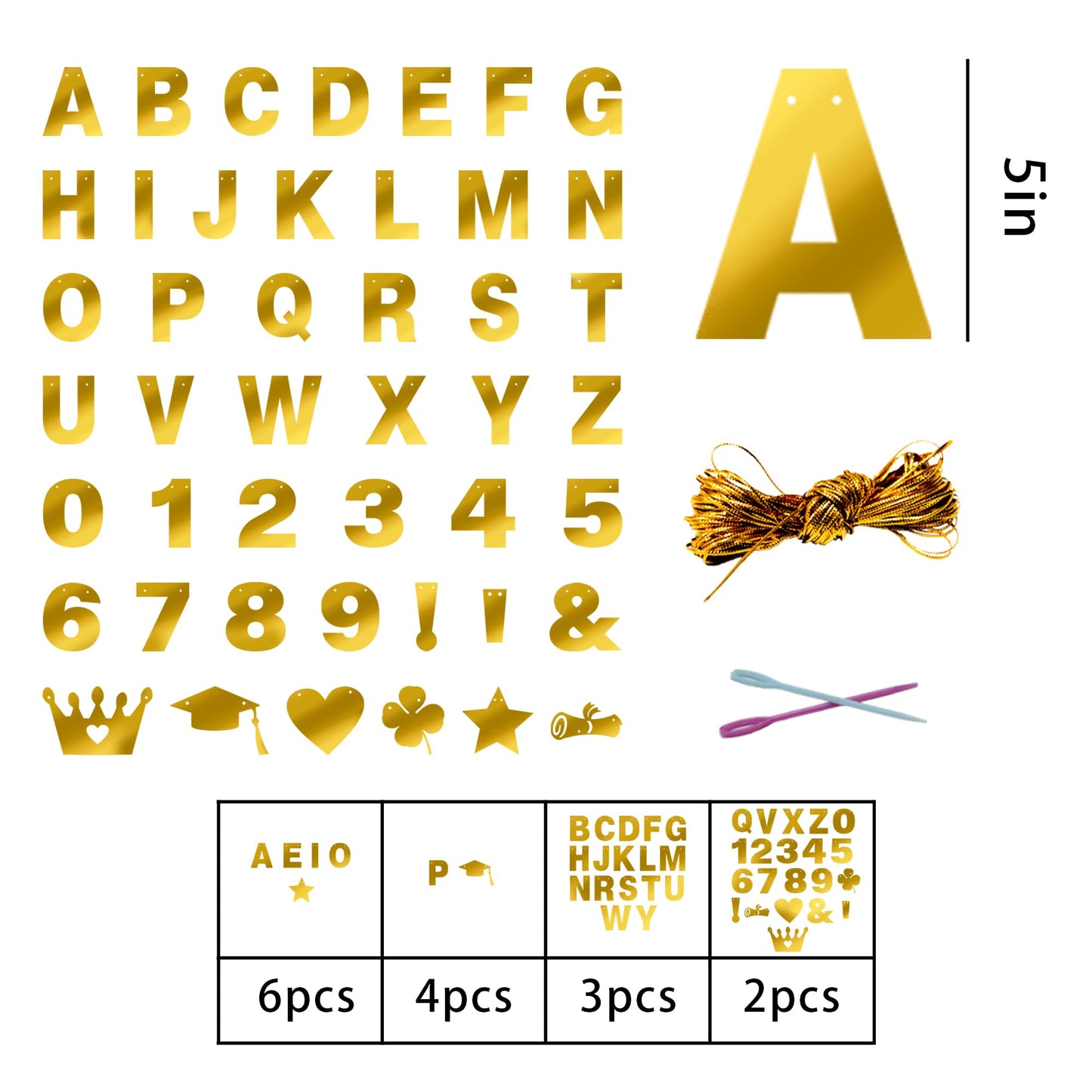 TMTECHJS 131 PCS Golden Letter Banner Set — DIY Birthday & Wedding Decor (5-inch)