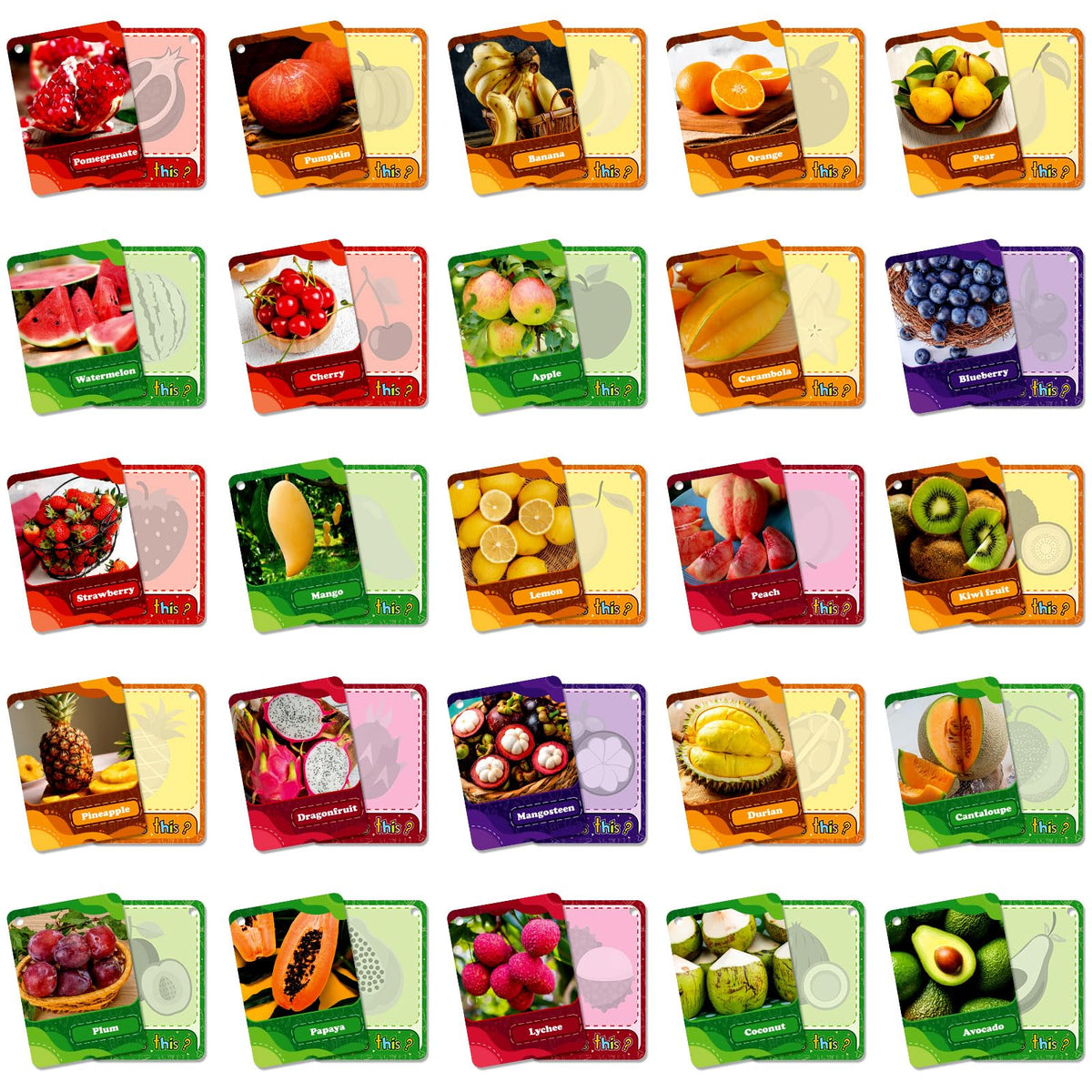 TNCDJKPA 45Pcs Fruits & Veggies Cognitive Cards - Realistic PVC Flash Cards